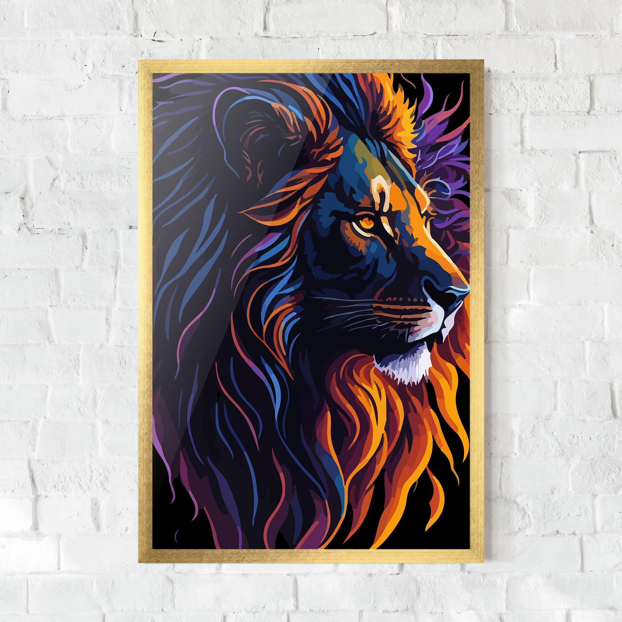 Plakat w Ramie Colorful Lion On Black mockup 0