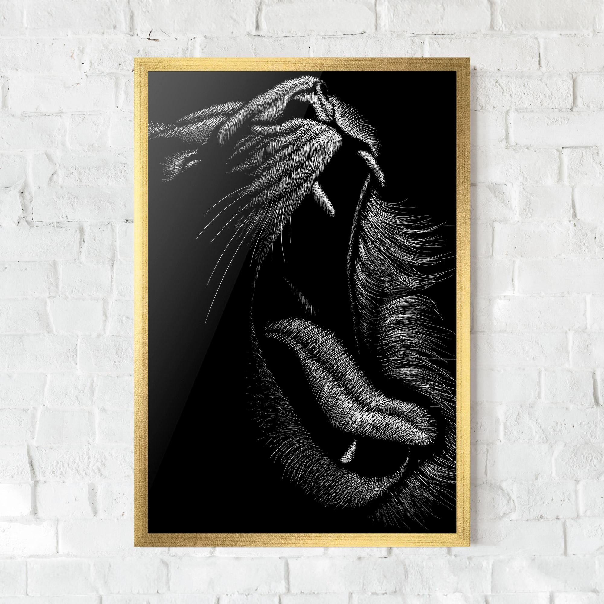 Plakat w Ramie Lion Bite Line mockup 0