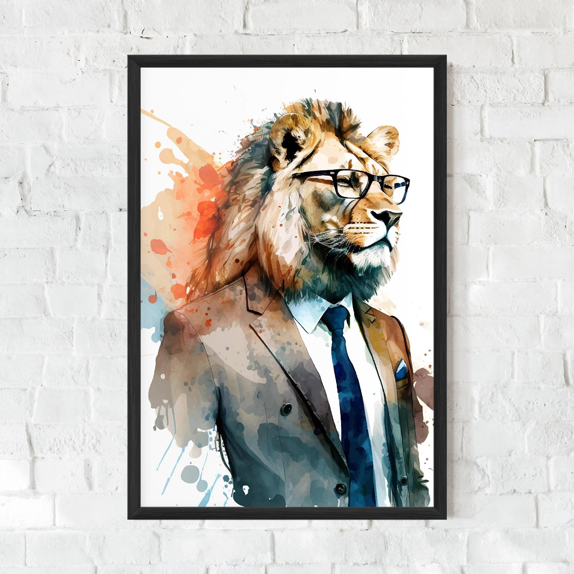 Plakat w Ramie Brown Suit Lion mockup 0