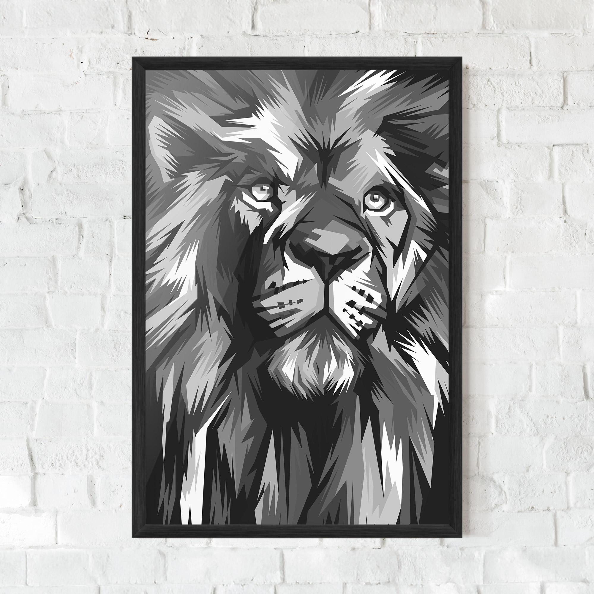 Plakat w Ramie Grey Head Lion mockup 0