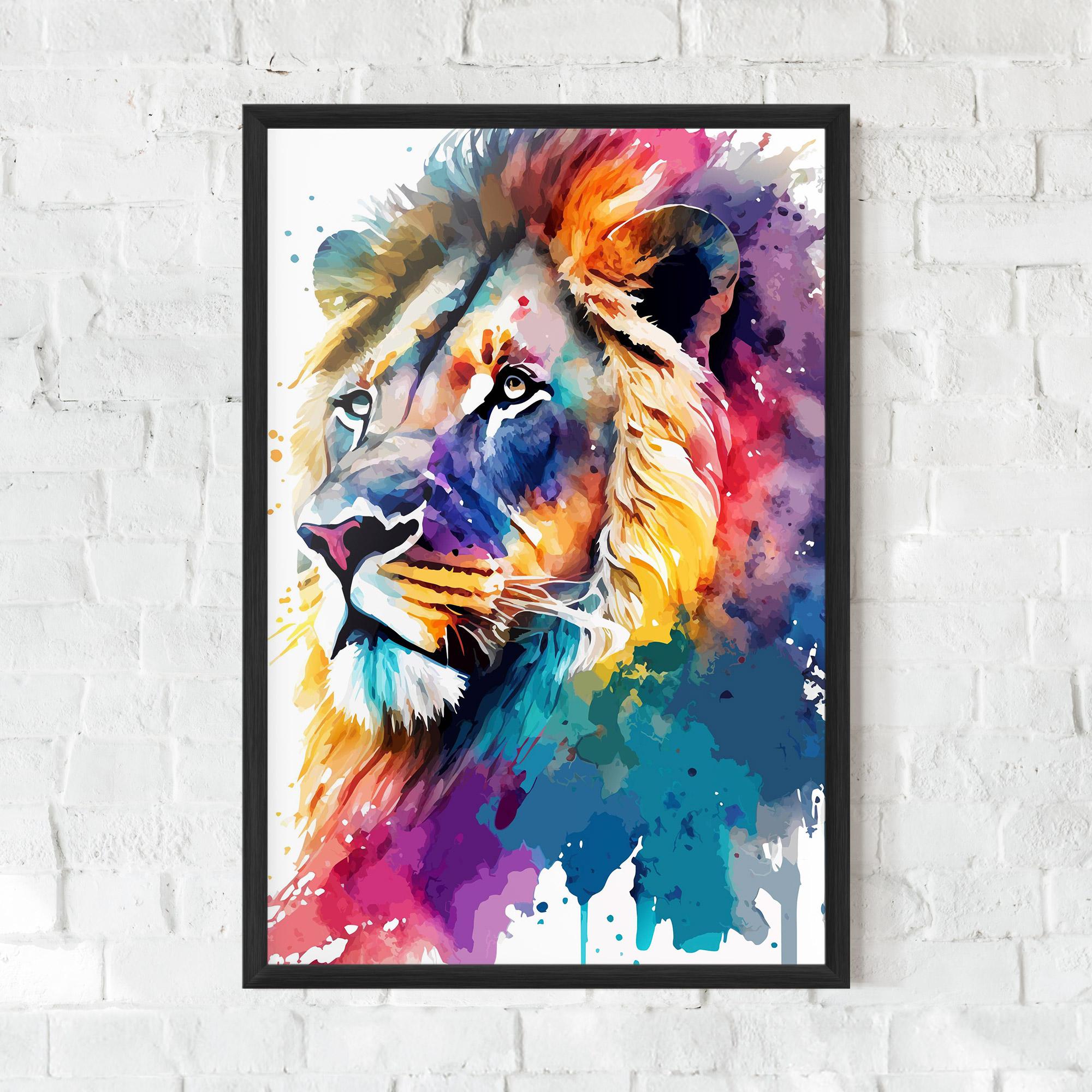 Plakat w Ramie Vibrant Color Lion mockup 0