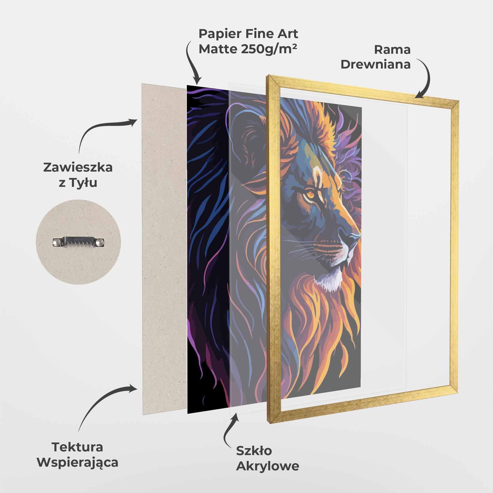 Plakat w Ramie Colorful Lion On Black mockup 1