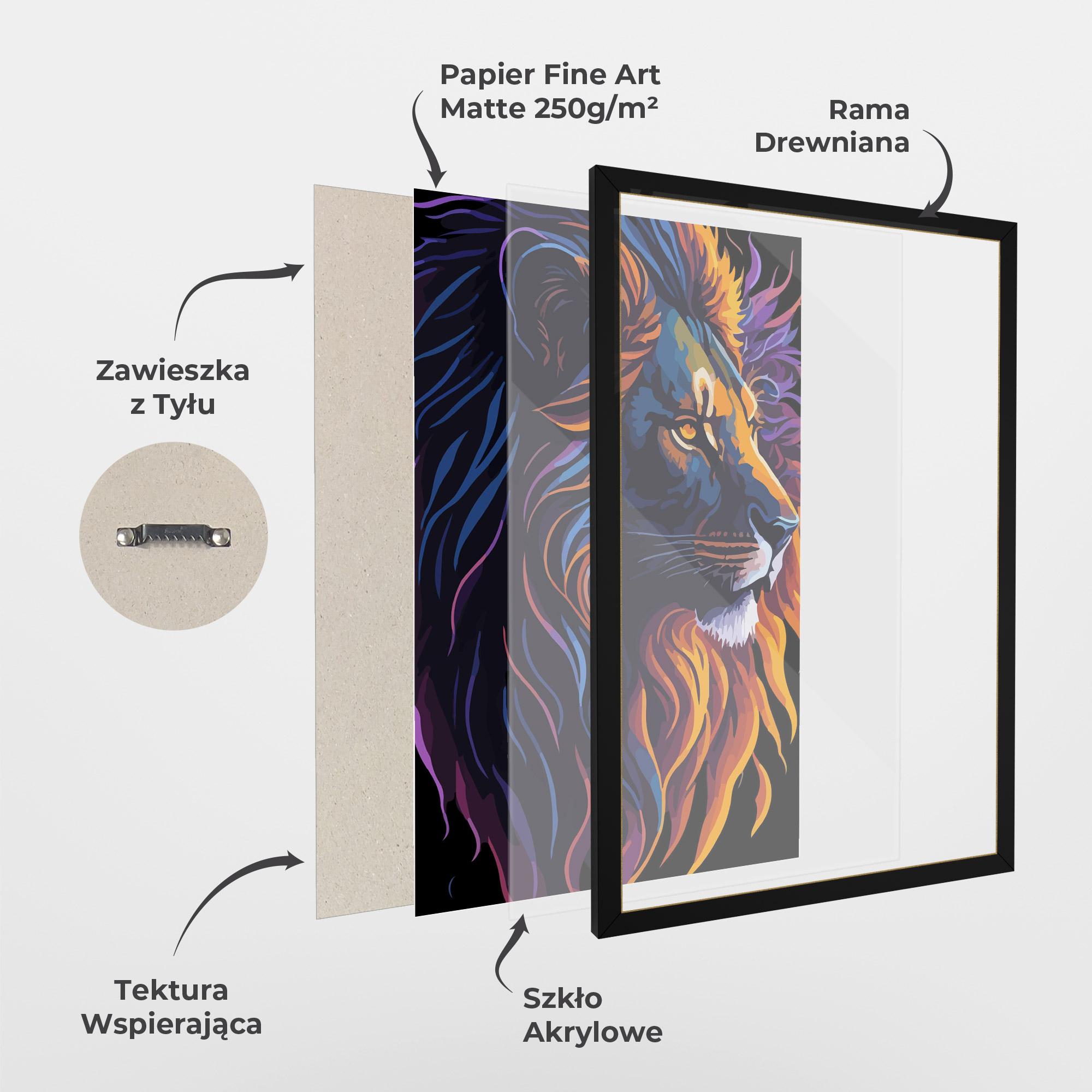 Plakat w Ramie Colorful Lion On Black mockup 1
