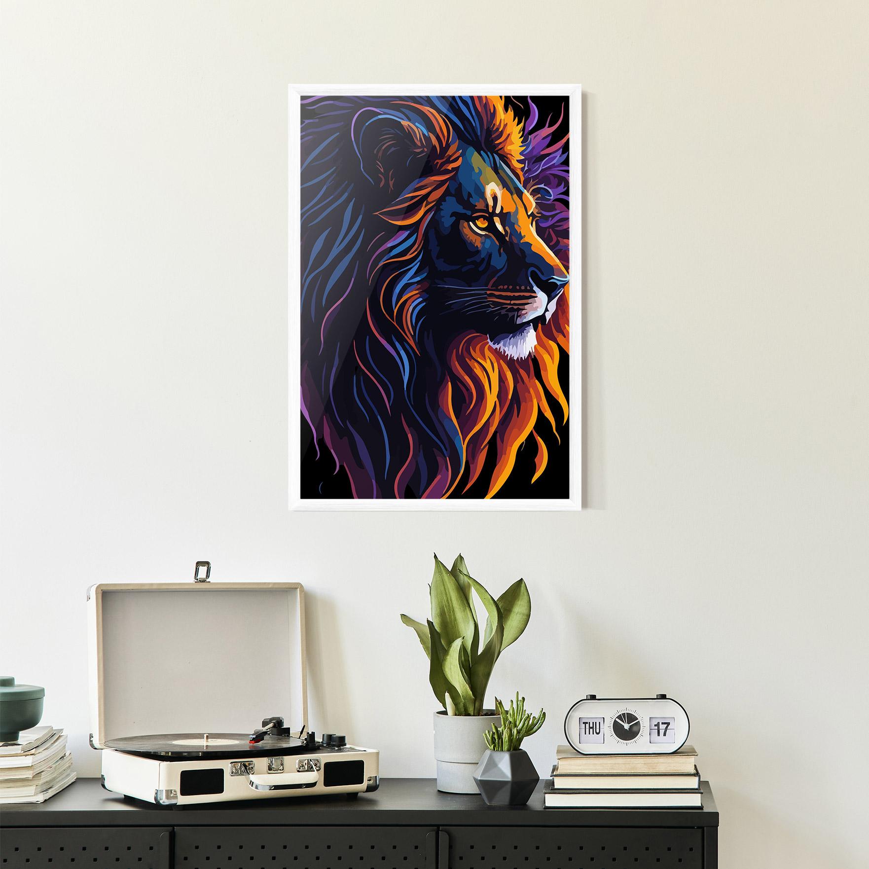 Plakat w Ramie Colorful Lion On Black mockup 2