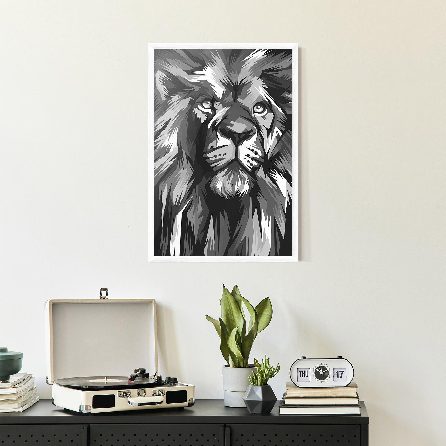Plakat w Ramie Grey Head Lion mockup 2
