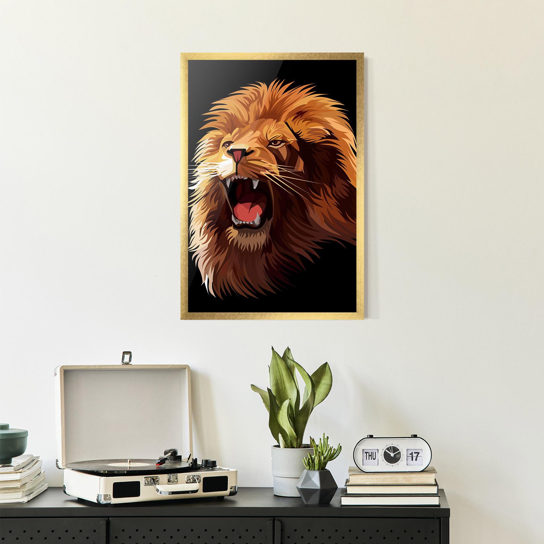 Plakat w Ramie Angry Lion Head mockup 2