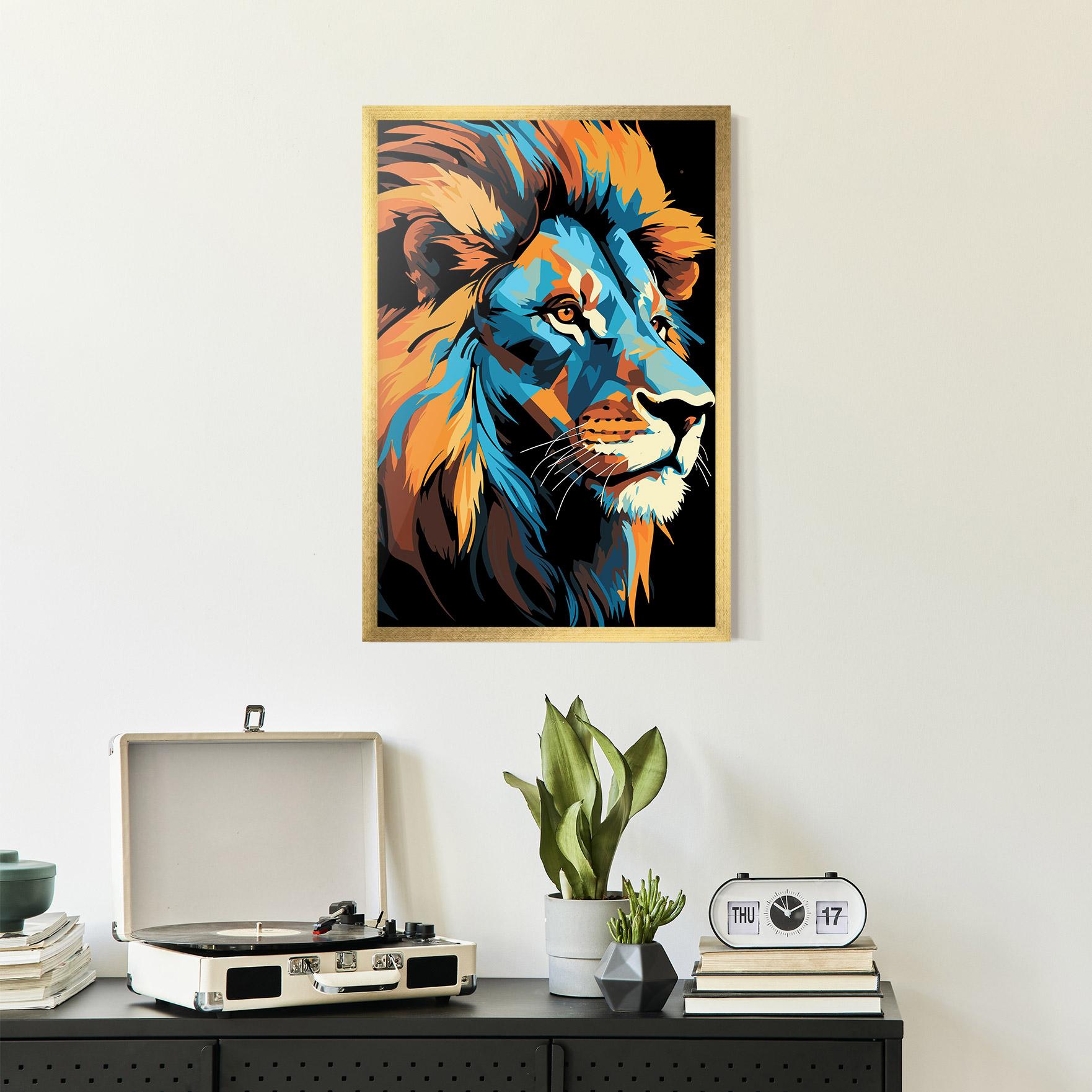 Plakat w Ramie Blue Yellow Lion mockup 2