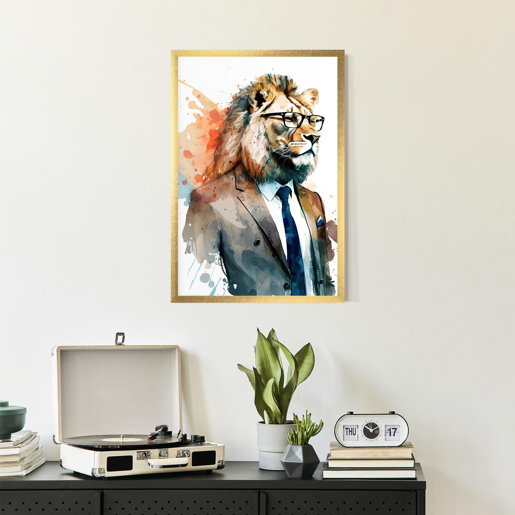 Plakat w Ramie Brown Suit Lion mockup 2