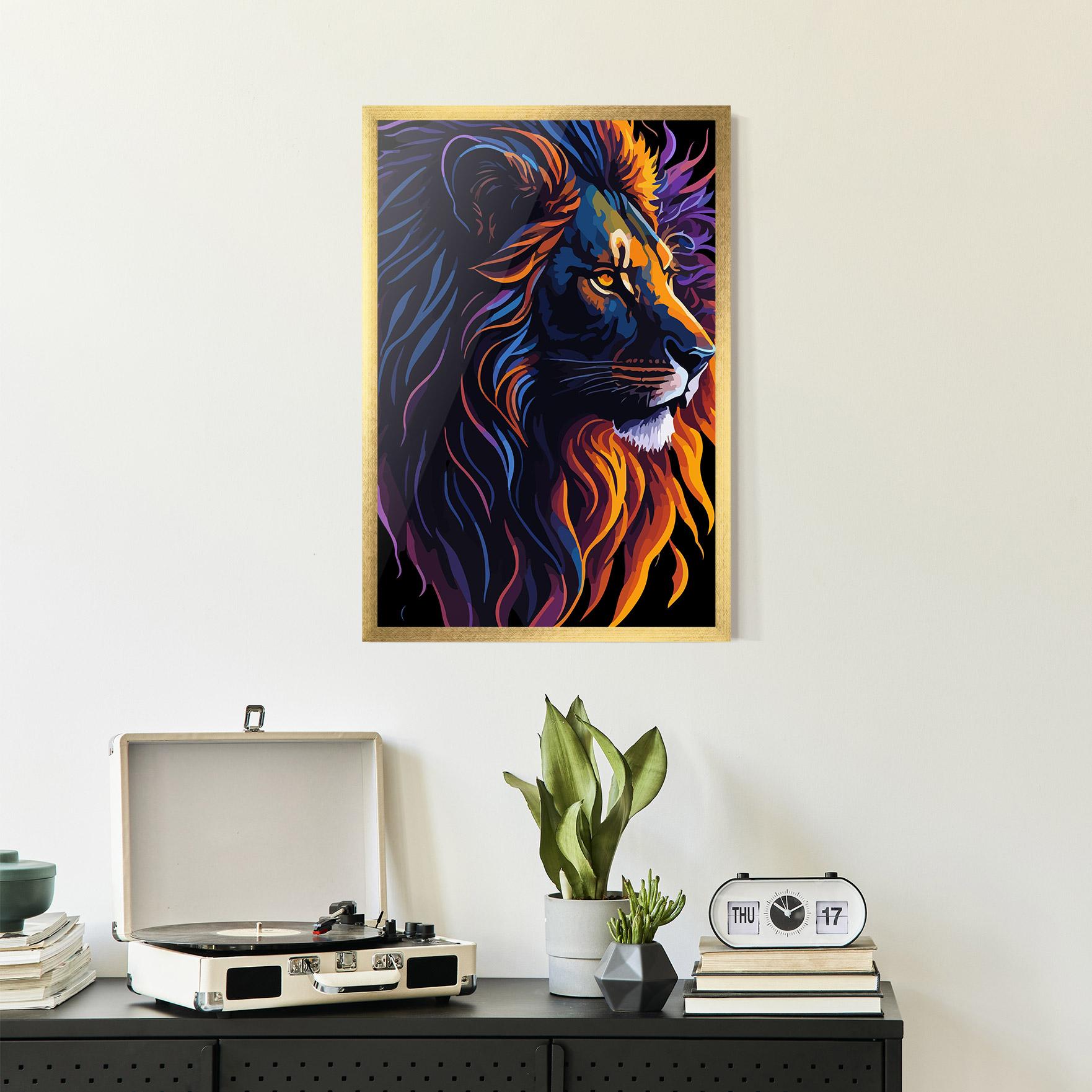 Plakat w Ramie Colorful Lion On Black mockup 2