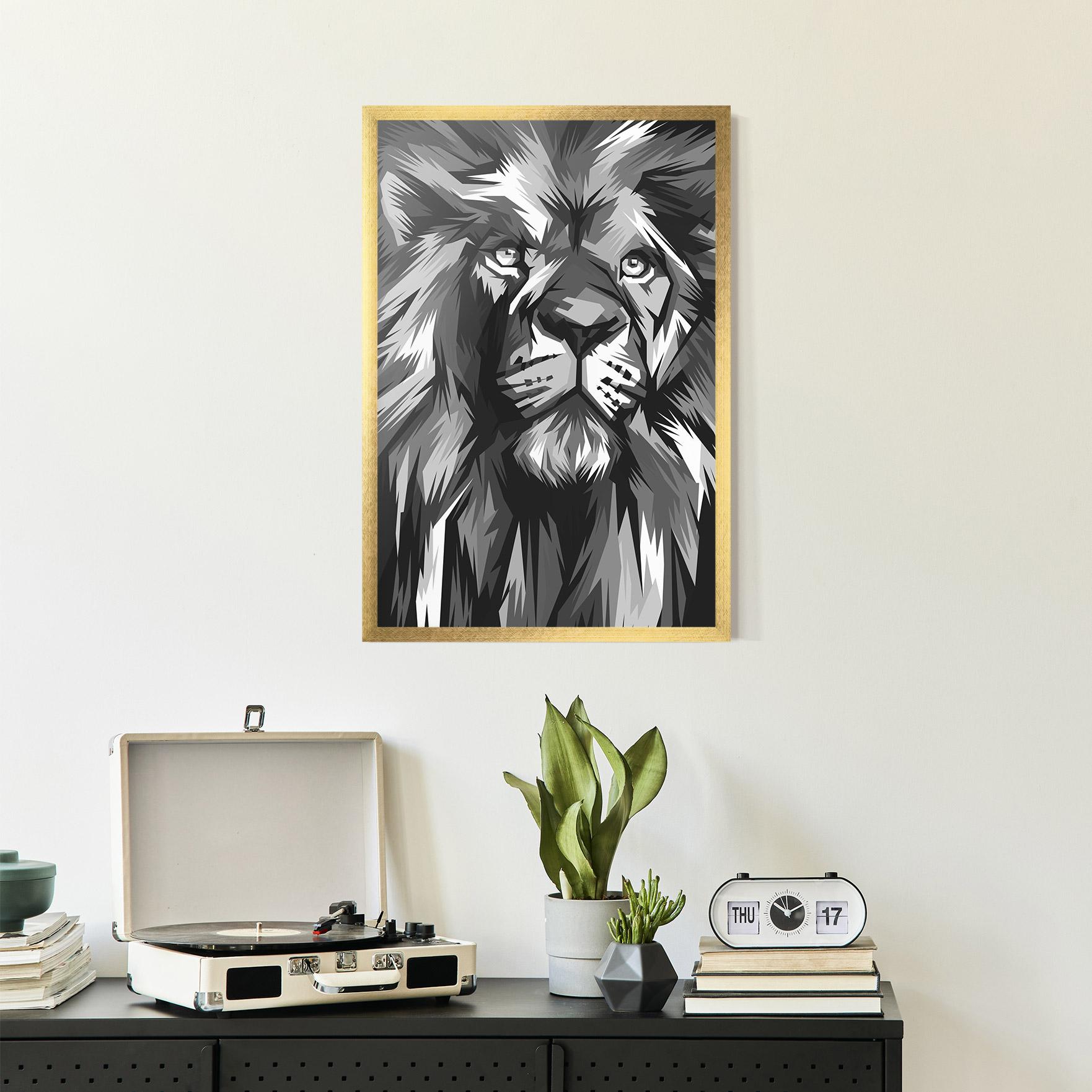 Plakat w Ramie Grey Head Lion mockup 2