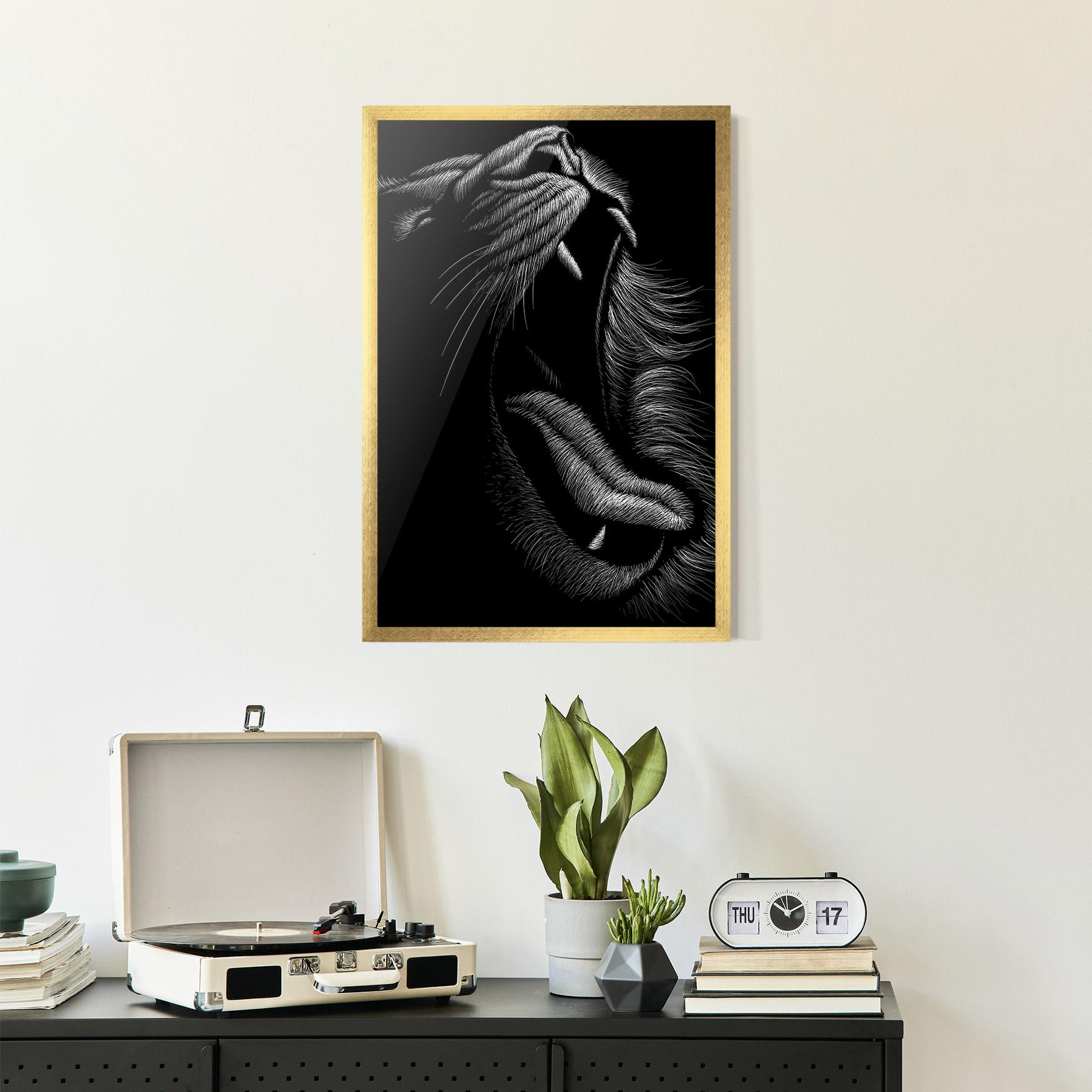 Plakat w Ramie Lion Bite Line mockup 2