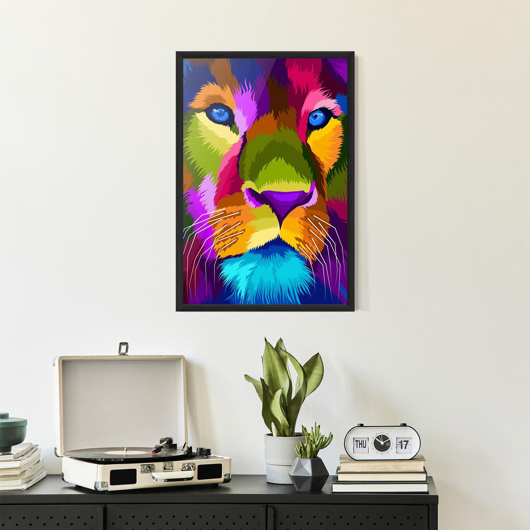 Plakat w Ramie Color Lion Close Up mockup 2