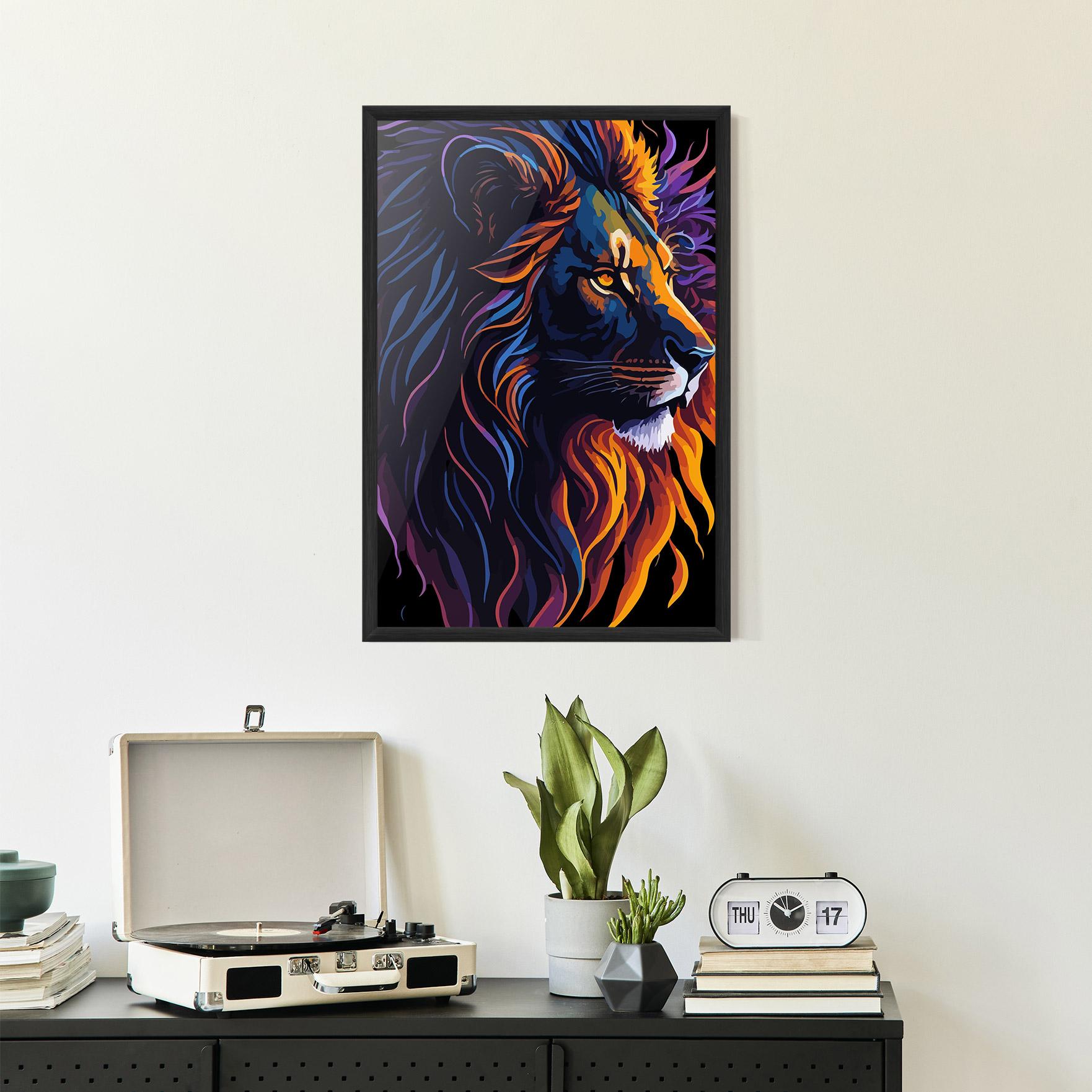 Plakat w Ramie Colorful Lion On Black mockup 2