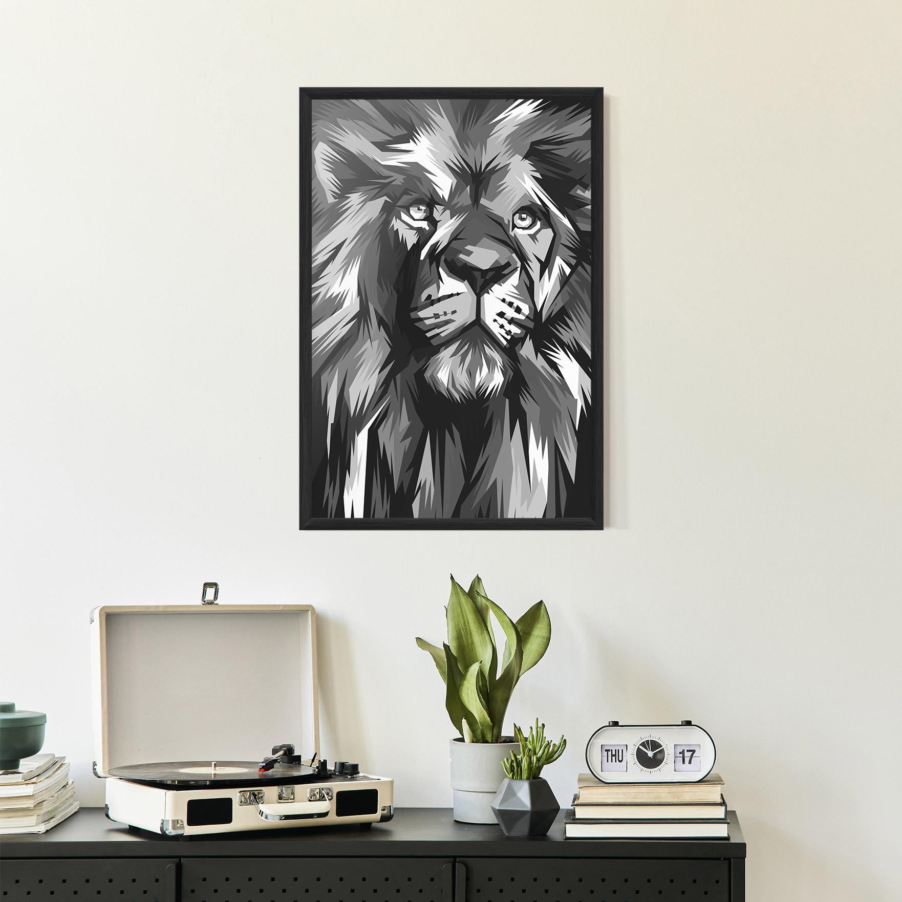 Plakat w Ramie Grey Head Lion mockup 2