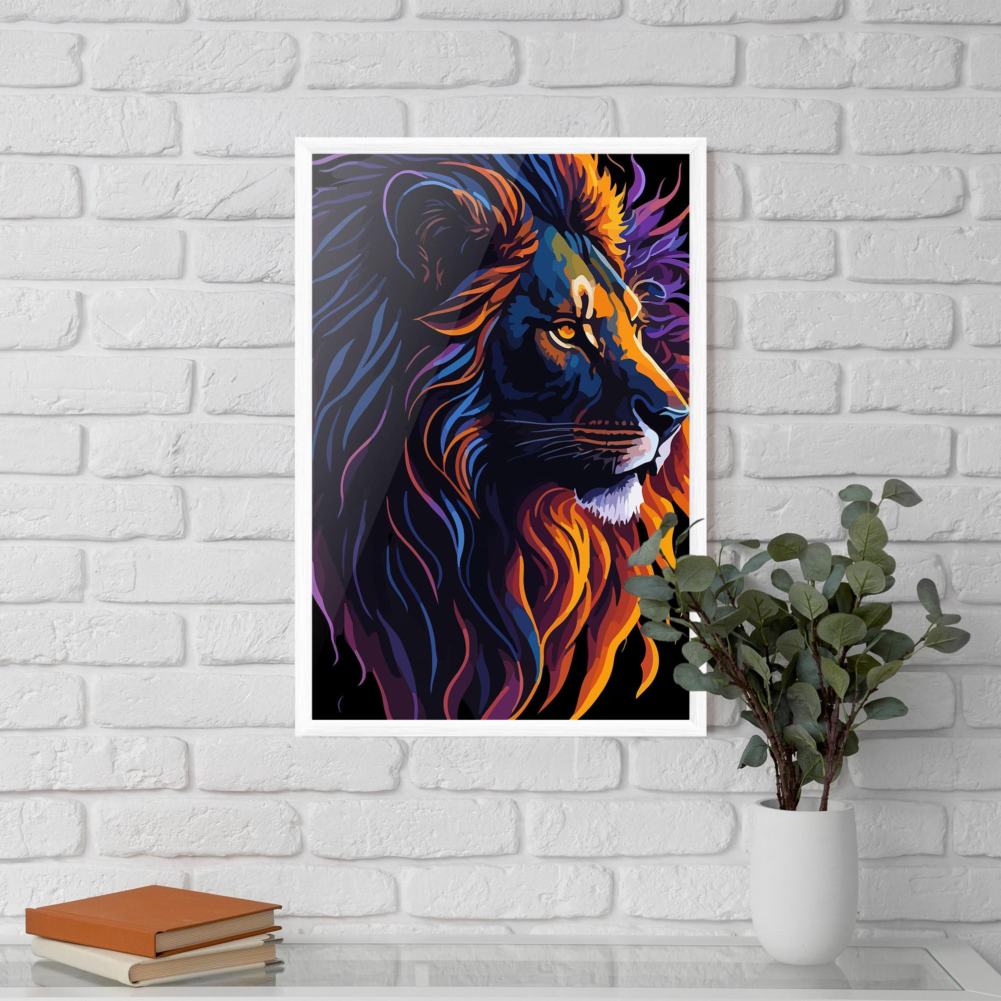 Plakat w Ramie Colorful Lion On Black mockup 5