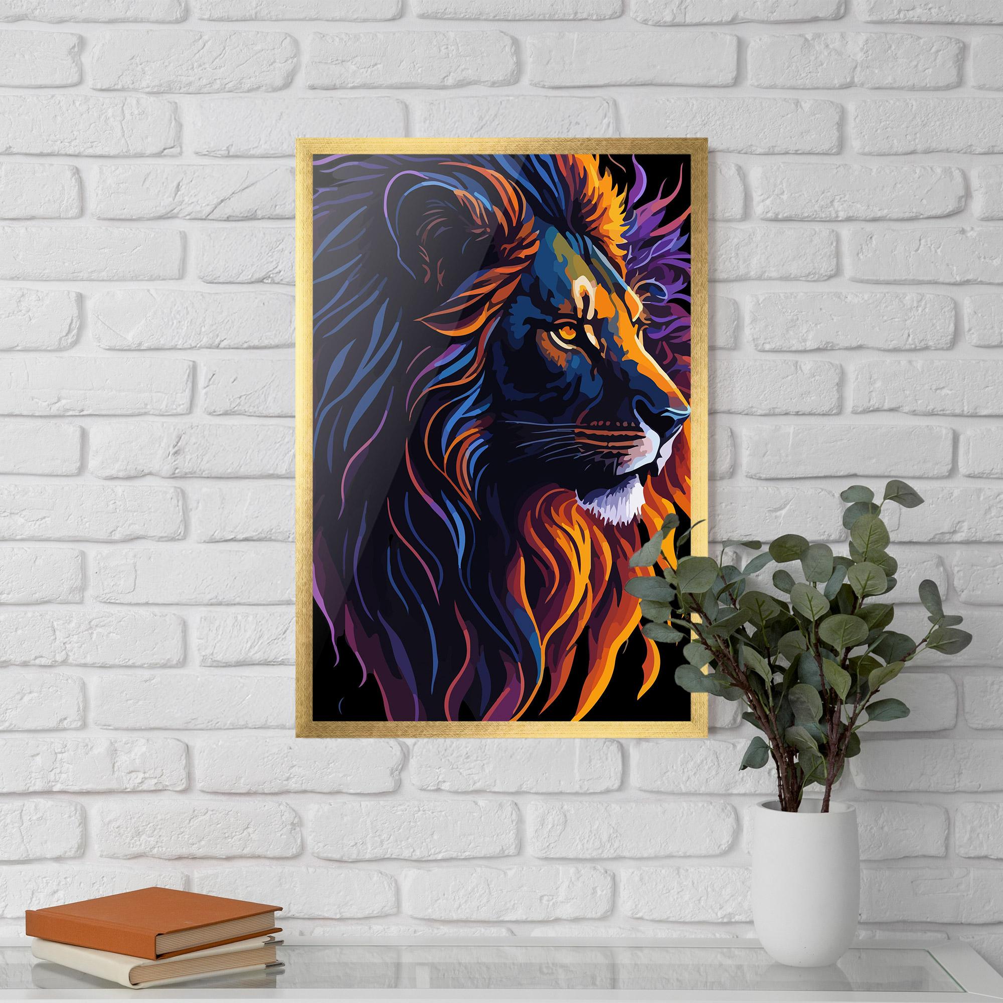 Plakat w Ramie Colorful Lion On Black mockup 5