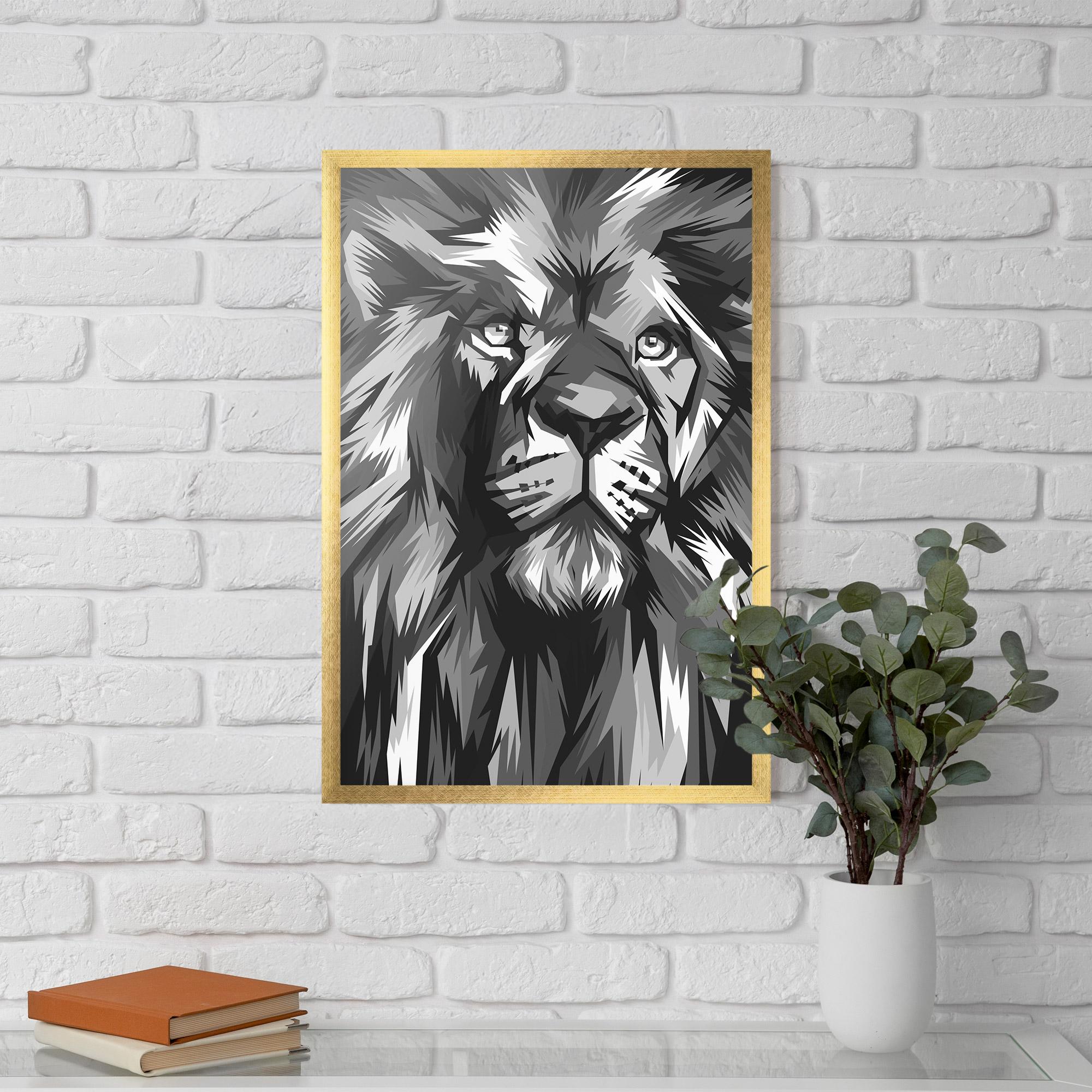 Plakat w Ramie Grey Head Lion mockup 5