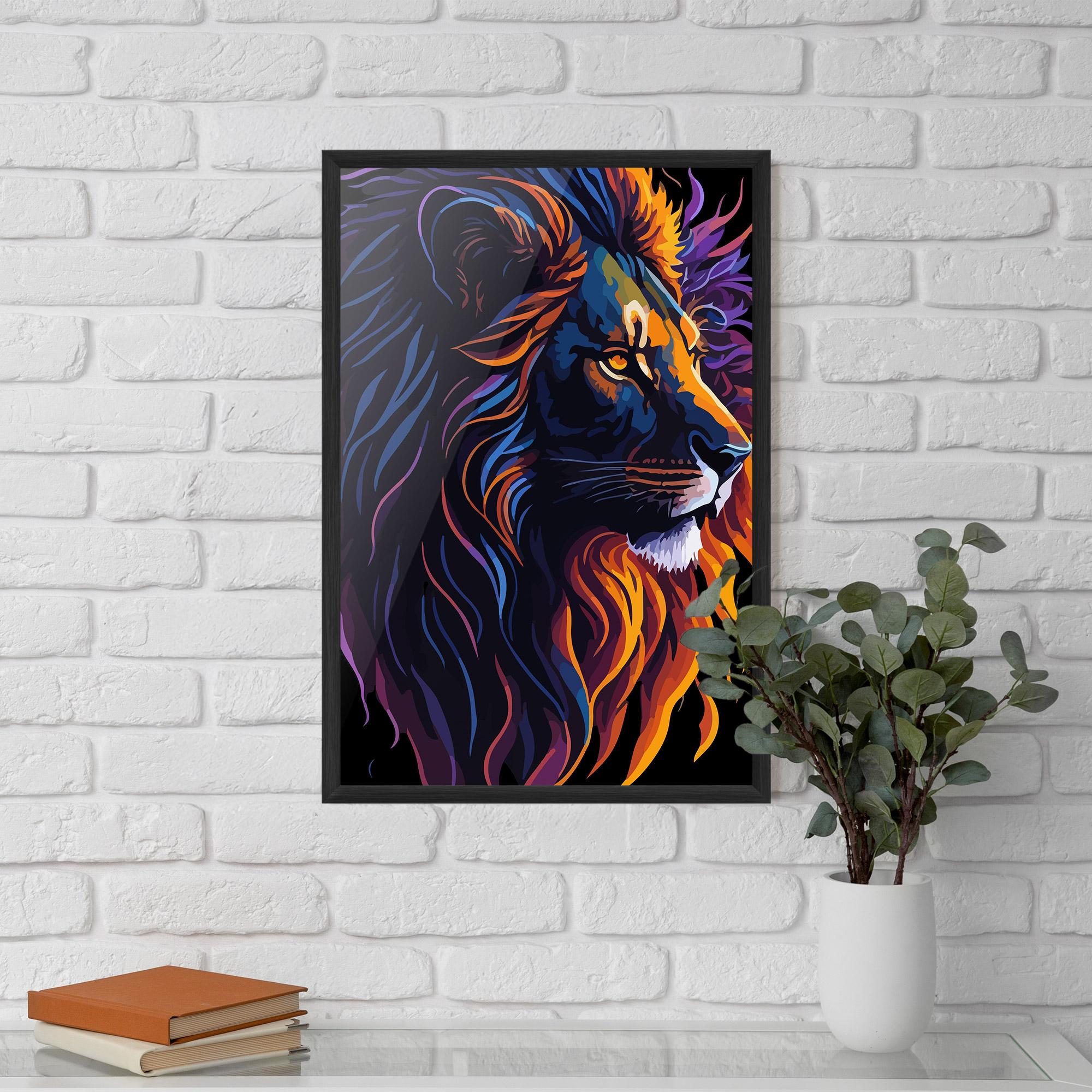 Plakat w Ramie Colorful Lion On Black mockup 5