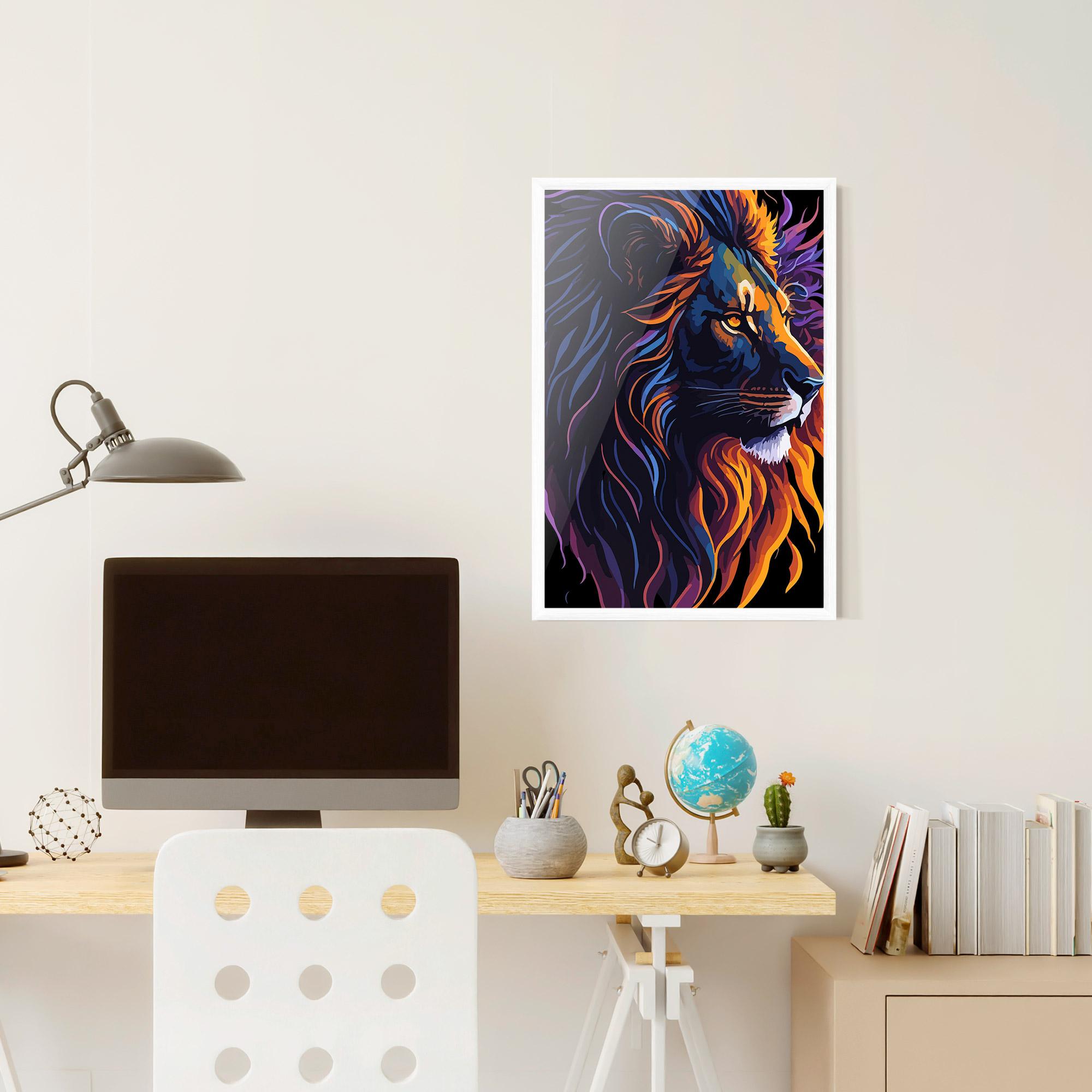 Plakat w Ramie Colorful Lion On Black mockup 6