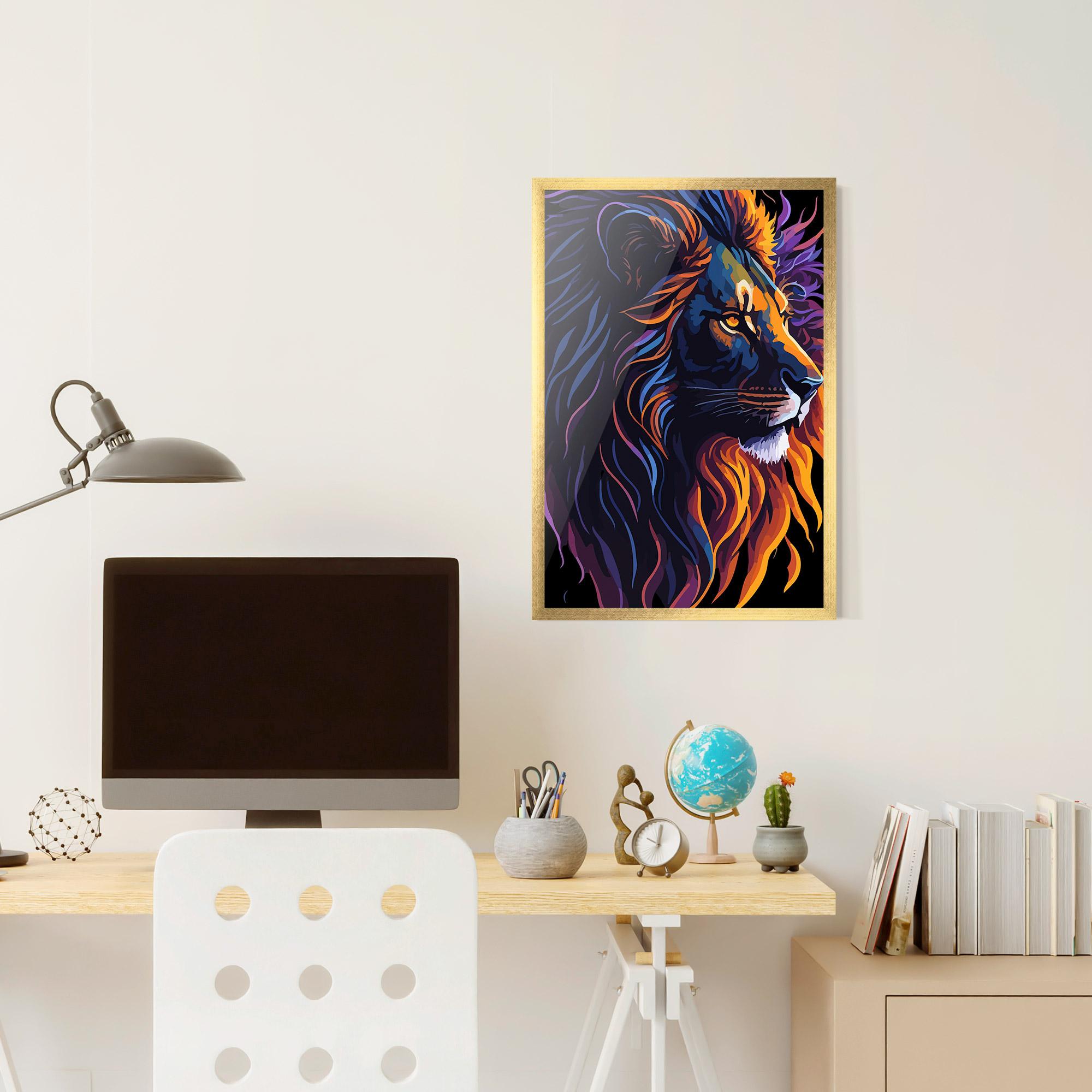 Plakat w Ramie Colorful Lion On Black mockup 6