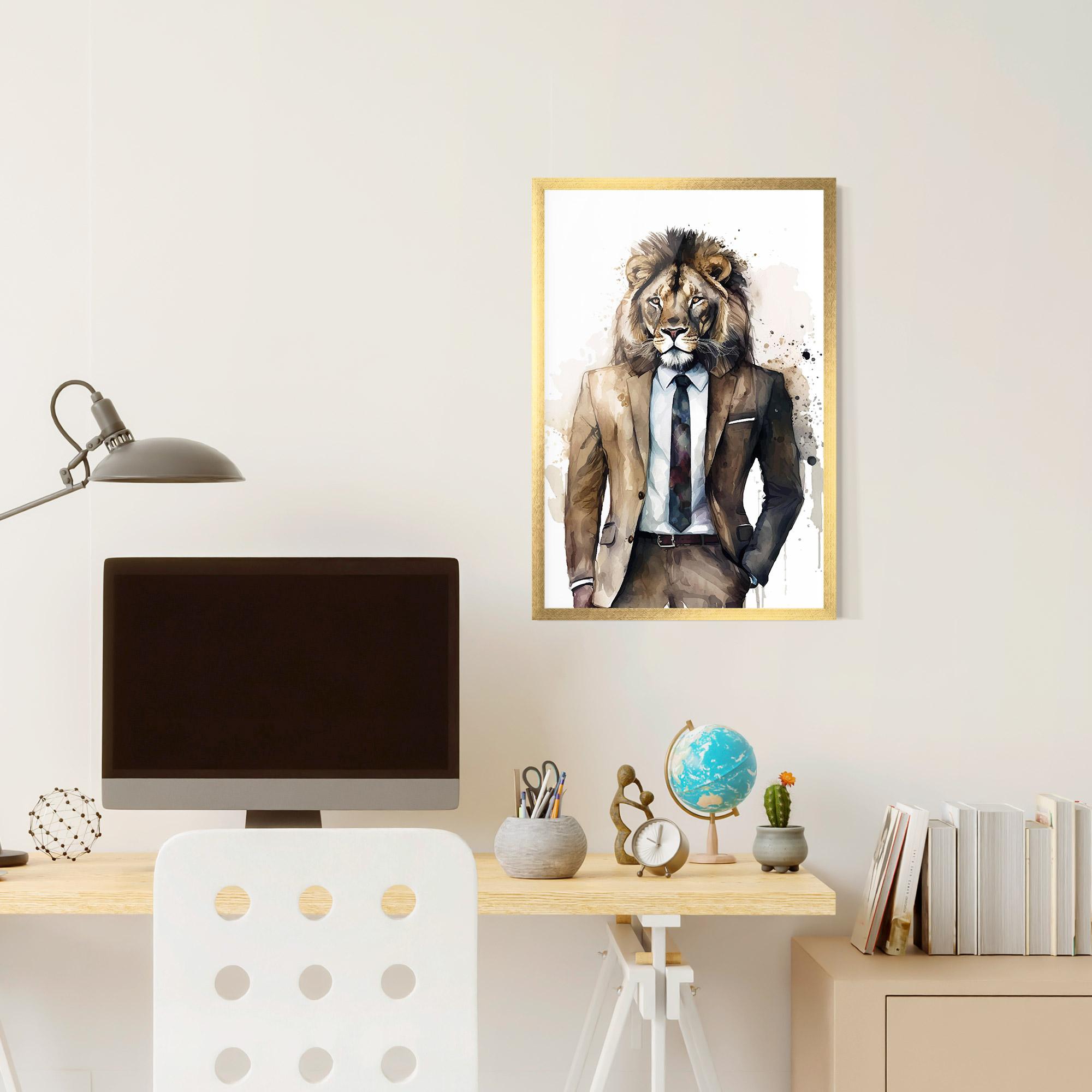 Plakat w Ramie Lion In Suit mockup 6