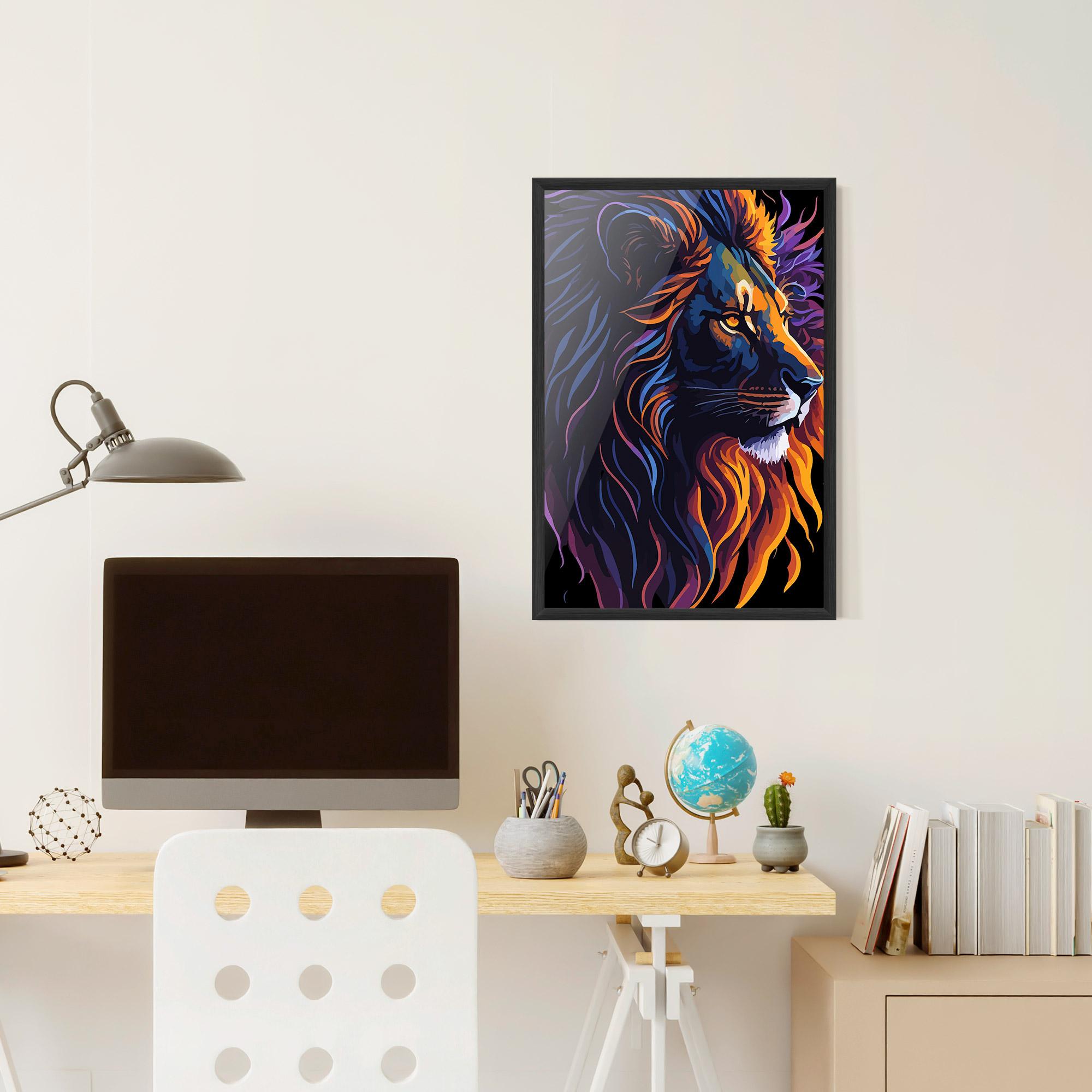 Plakat w Ramie Colorful Lion On Black mockup 6