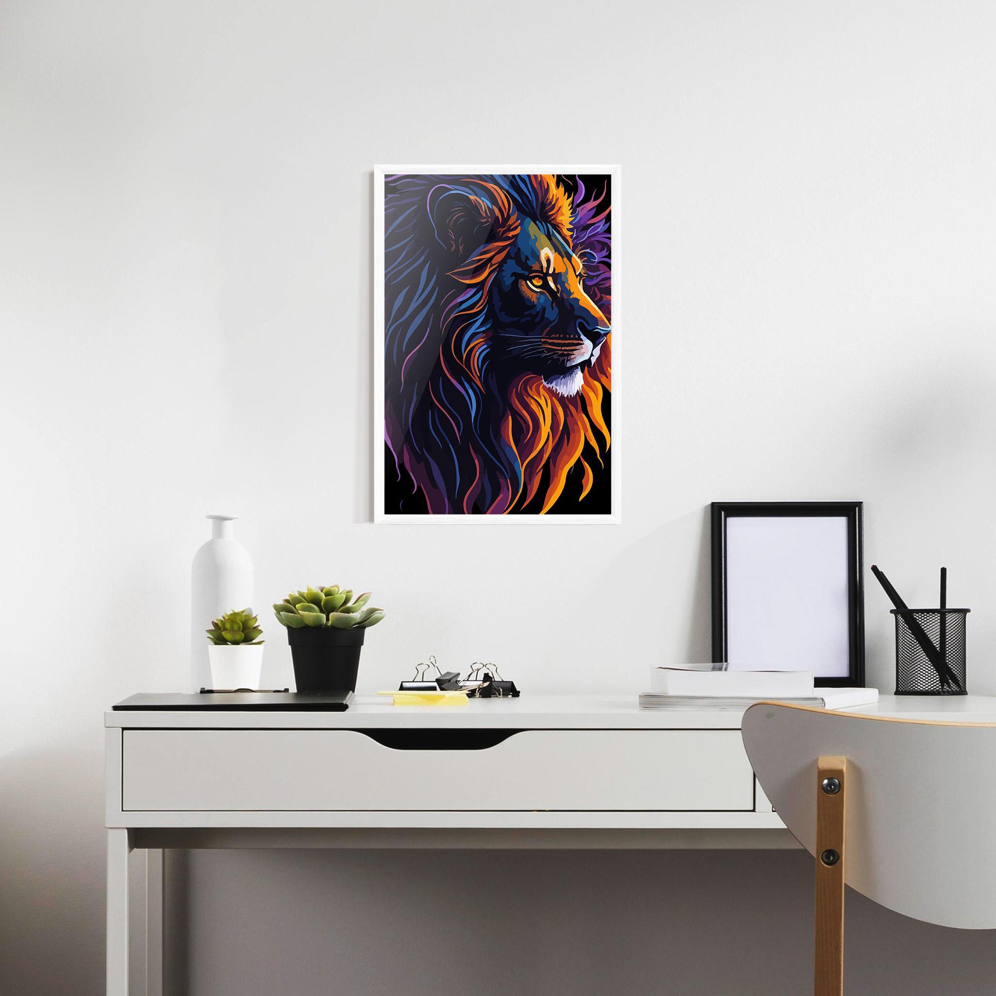 Plakat w Ramie Colorful Lion On Black mockup 7