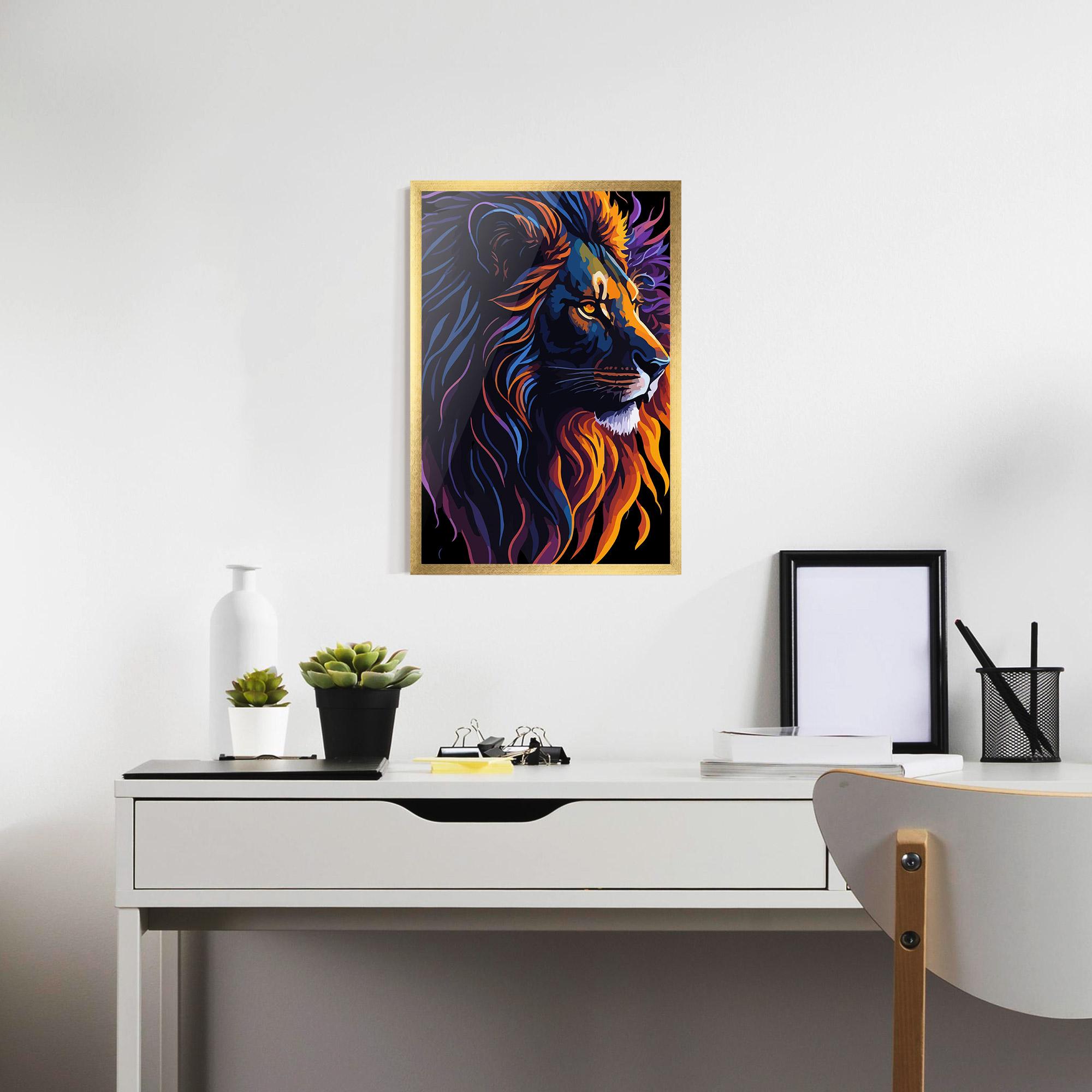 Plakat w Ramie Colorful Lion On Black mockup 7