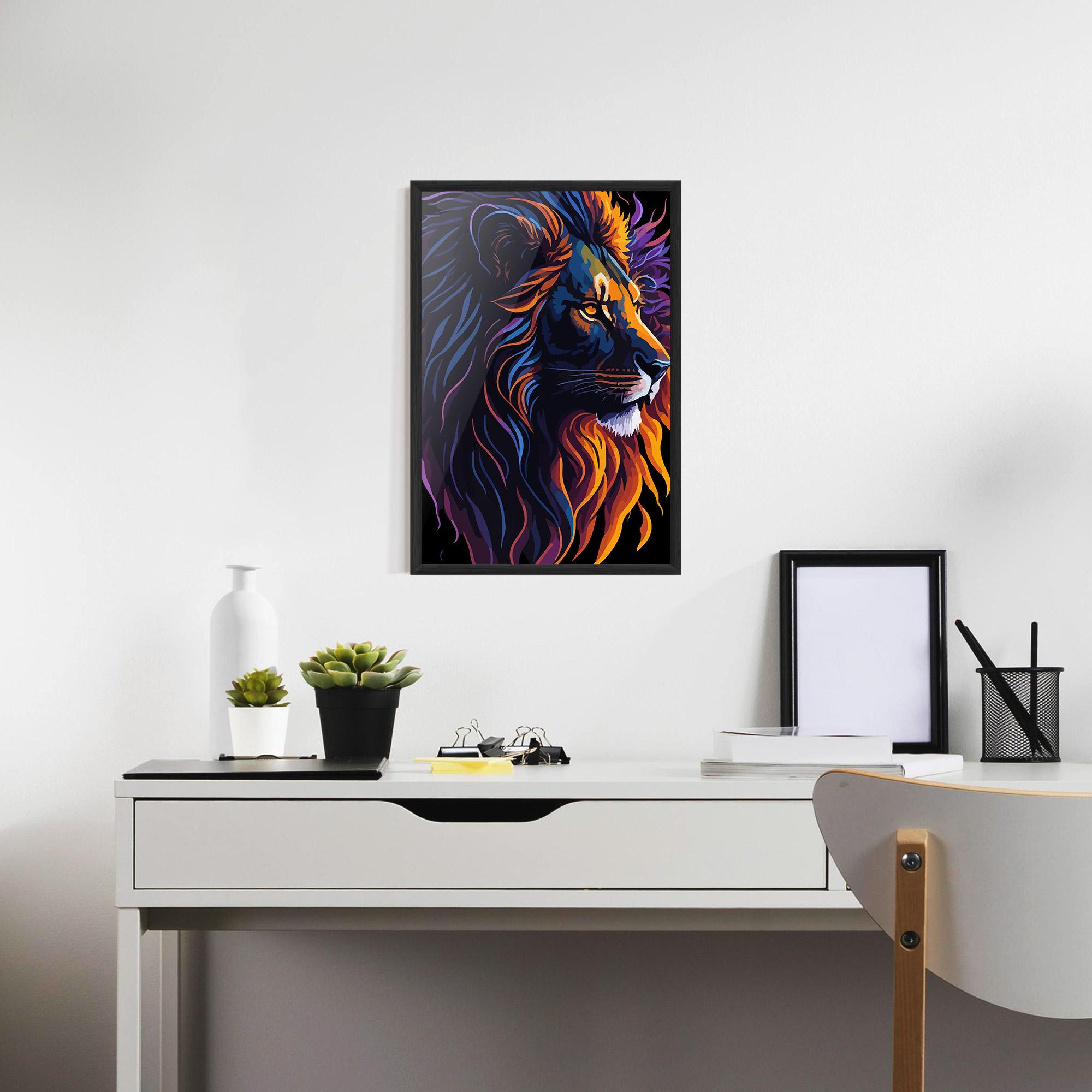 Plakat w Ramie Colorful Lion On Black mockup 7