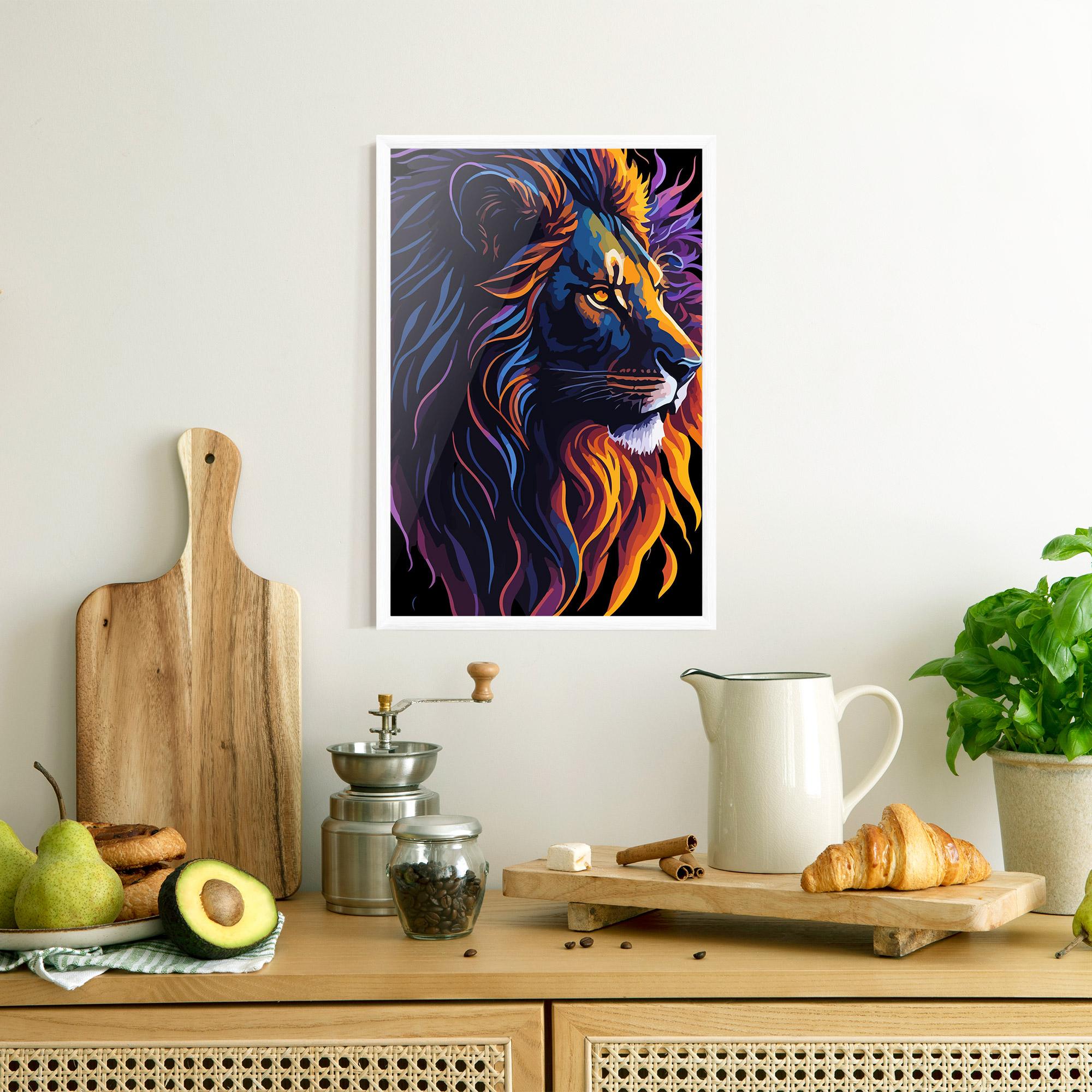 Plakat w Ramie Colorful Lion On Black mockup 8