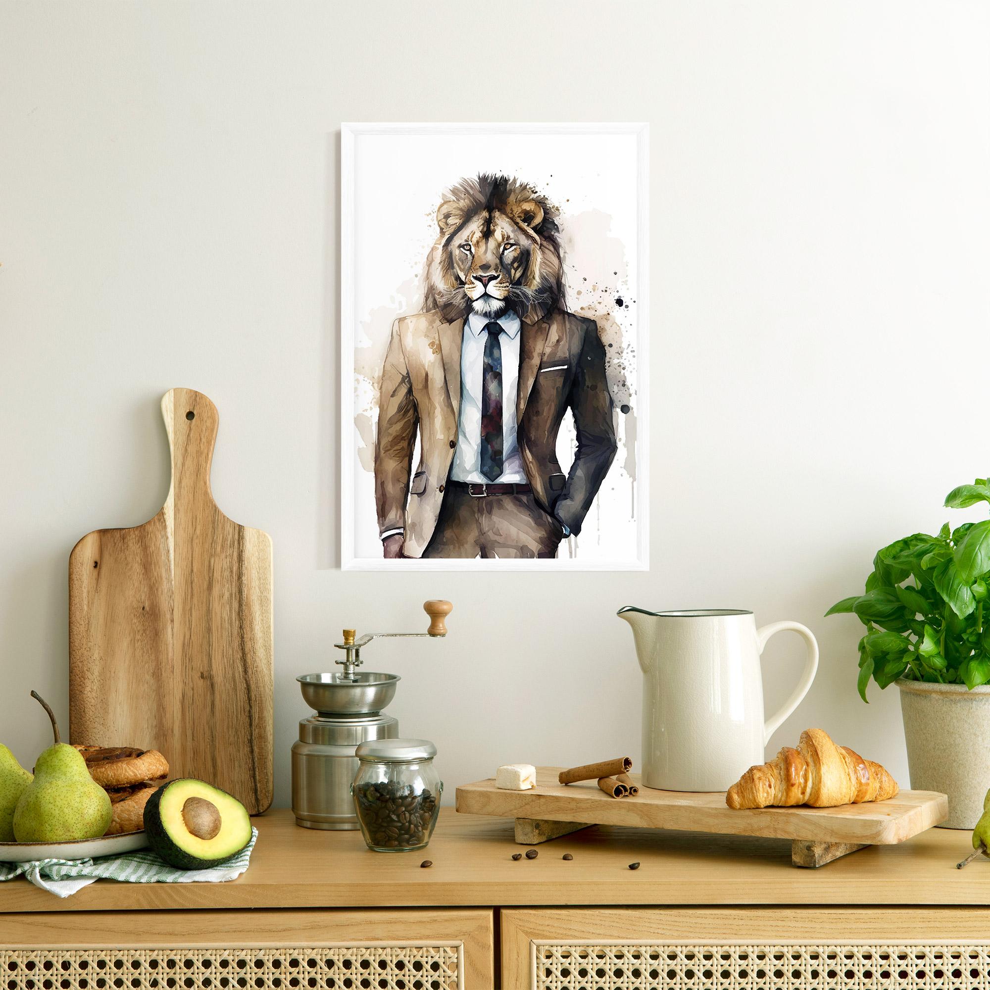 Plakat w Ramie Lion In Suit mockup 8