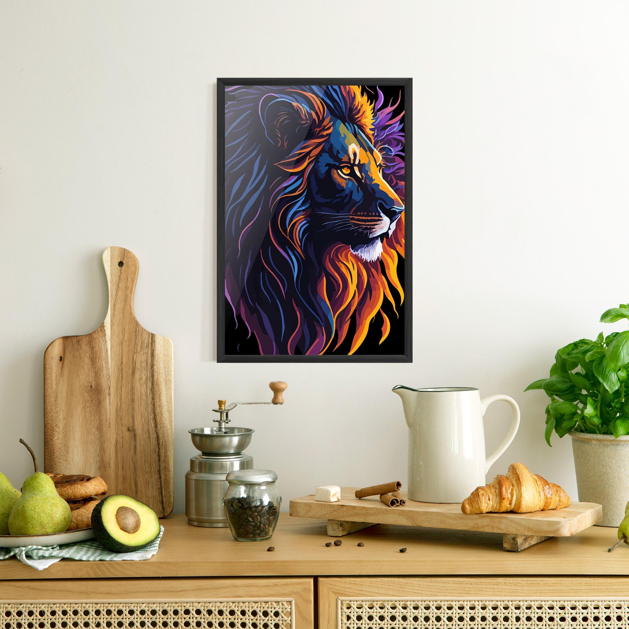 Plakat w Ramie Colorful Lion On Black mockup 8