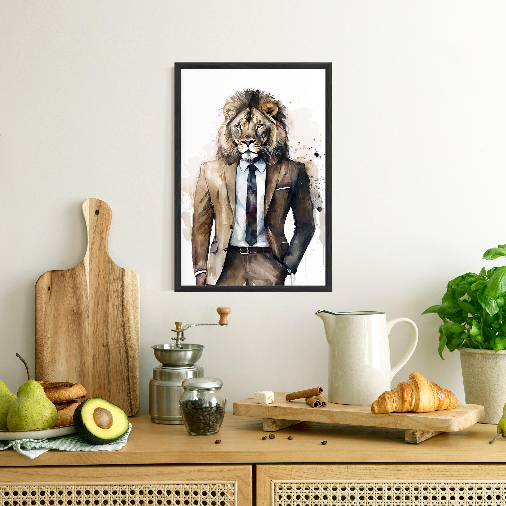 Plakat w Ramie Lion In Suit mockup 8