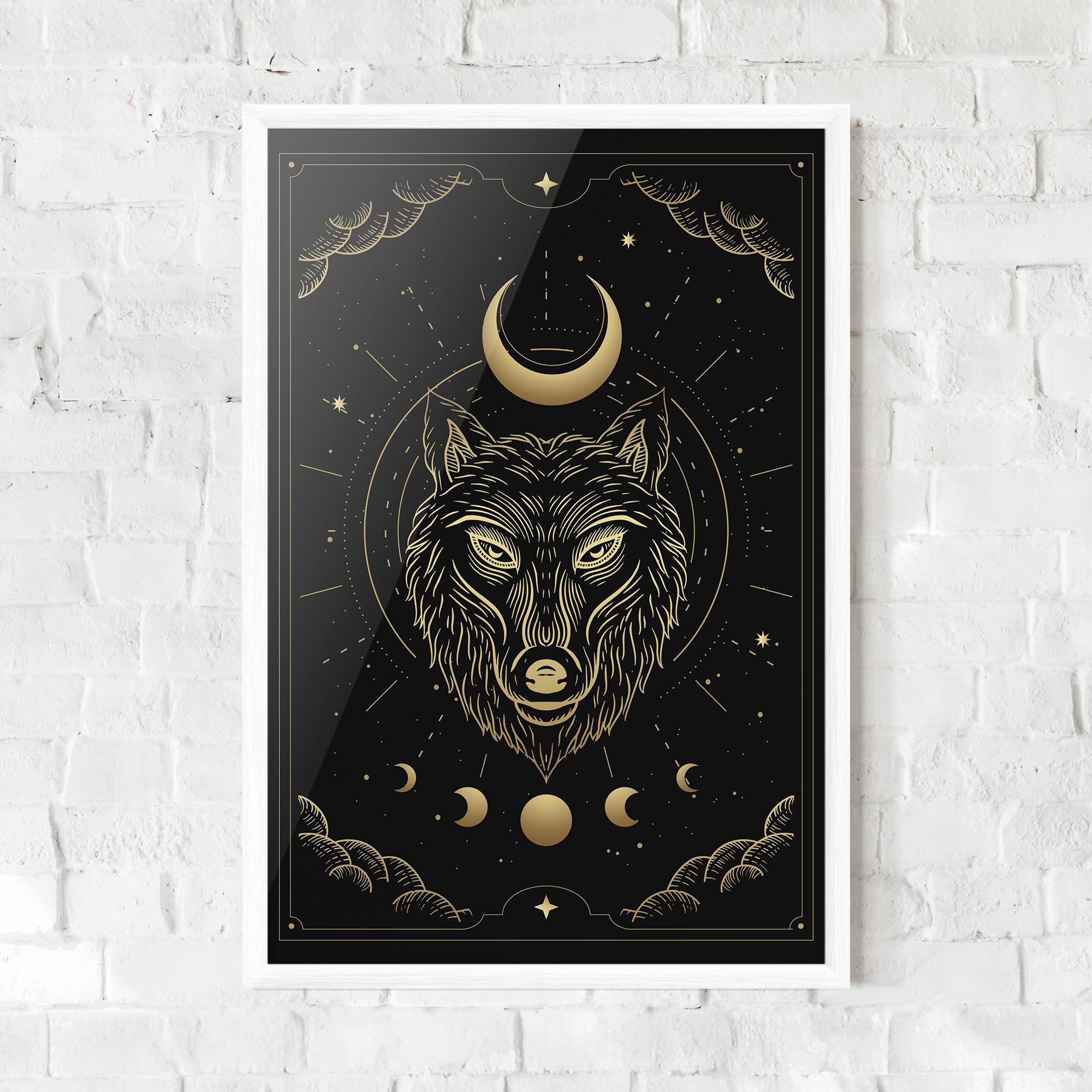 Plakat w Ramie Gold Line Wolf mockup 0
