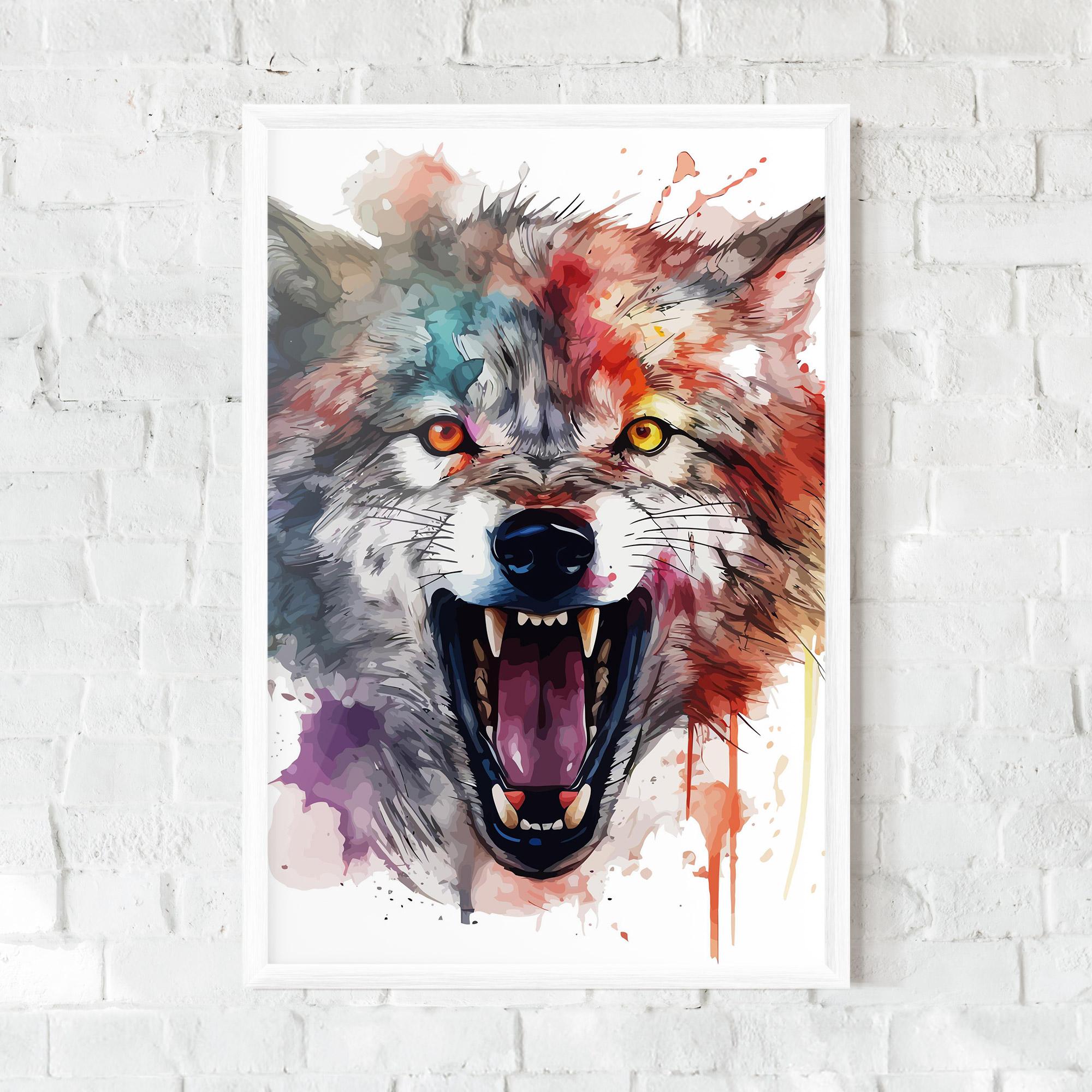 Plakat w Ramie Watercolor Angry Wolf mockup 0