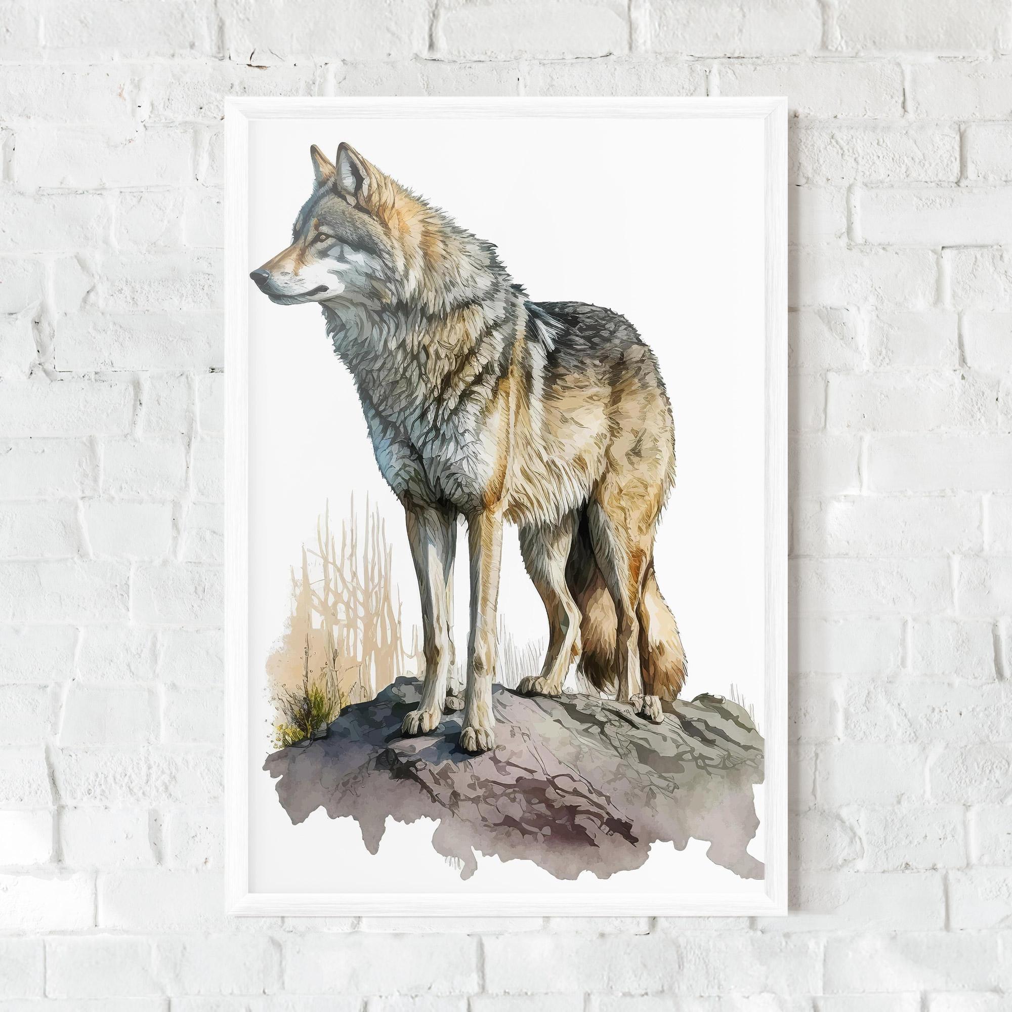 Plakat w Ramie Wolf On Rock mockup 0