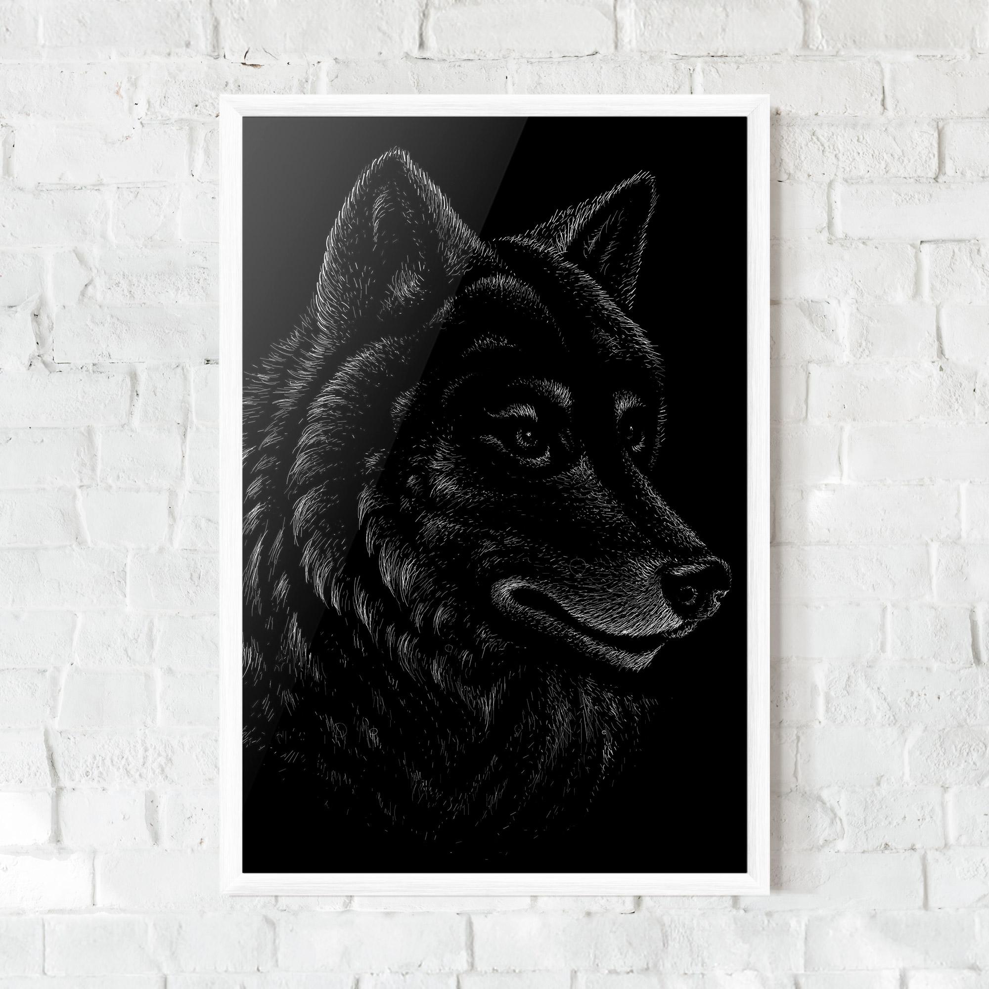 Plakat w Ramie Wolf Shillouette Head mockup 0