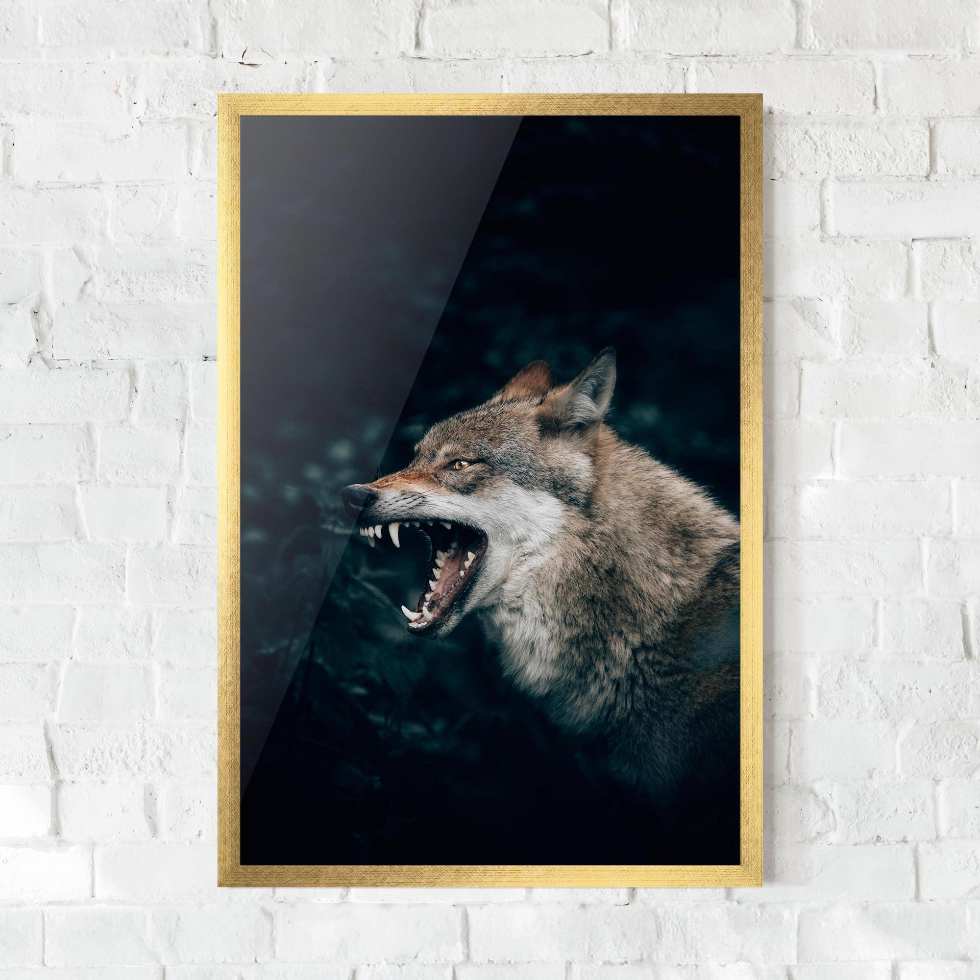 Plakat w Ramie Angry Wolf In The Forest mockup 0
