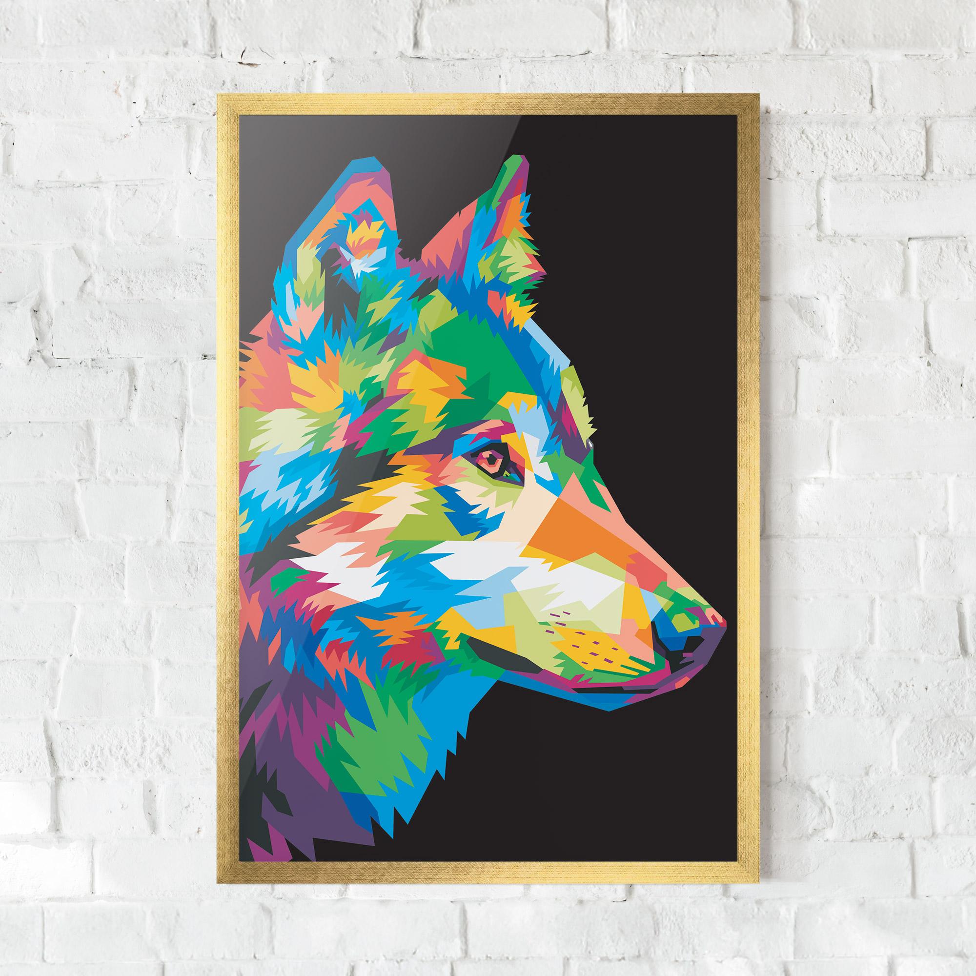 Plakat w Ramie Colorful Wolf mockup 0