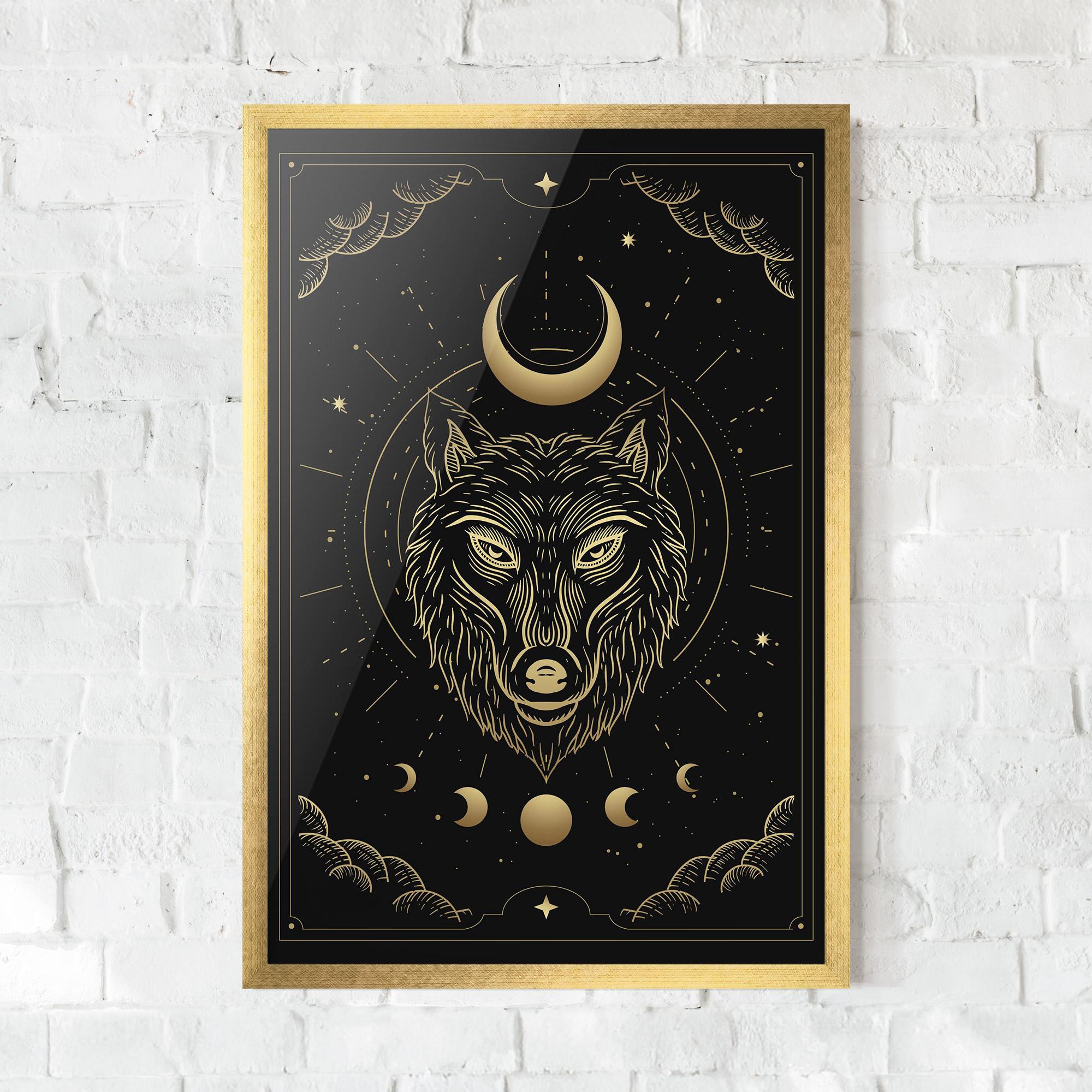 Plakat w Ramie Gold Line Wolf mockup 0