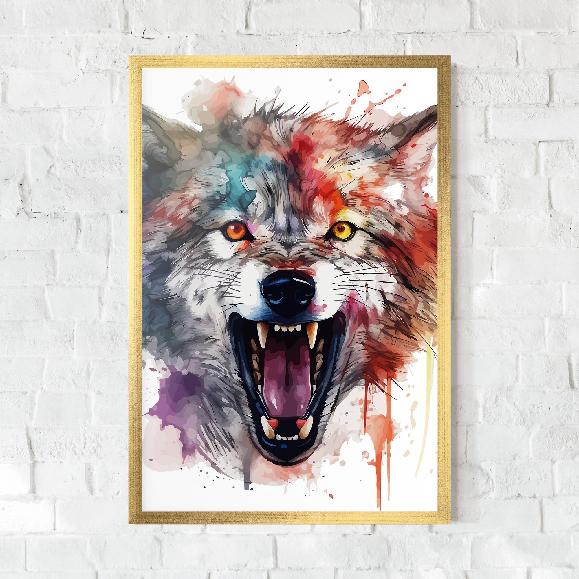 Plakat w Ramie Watercolor Angry Wolf mockup 0