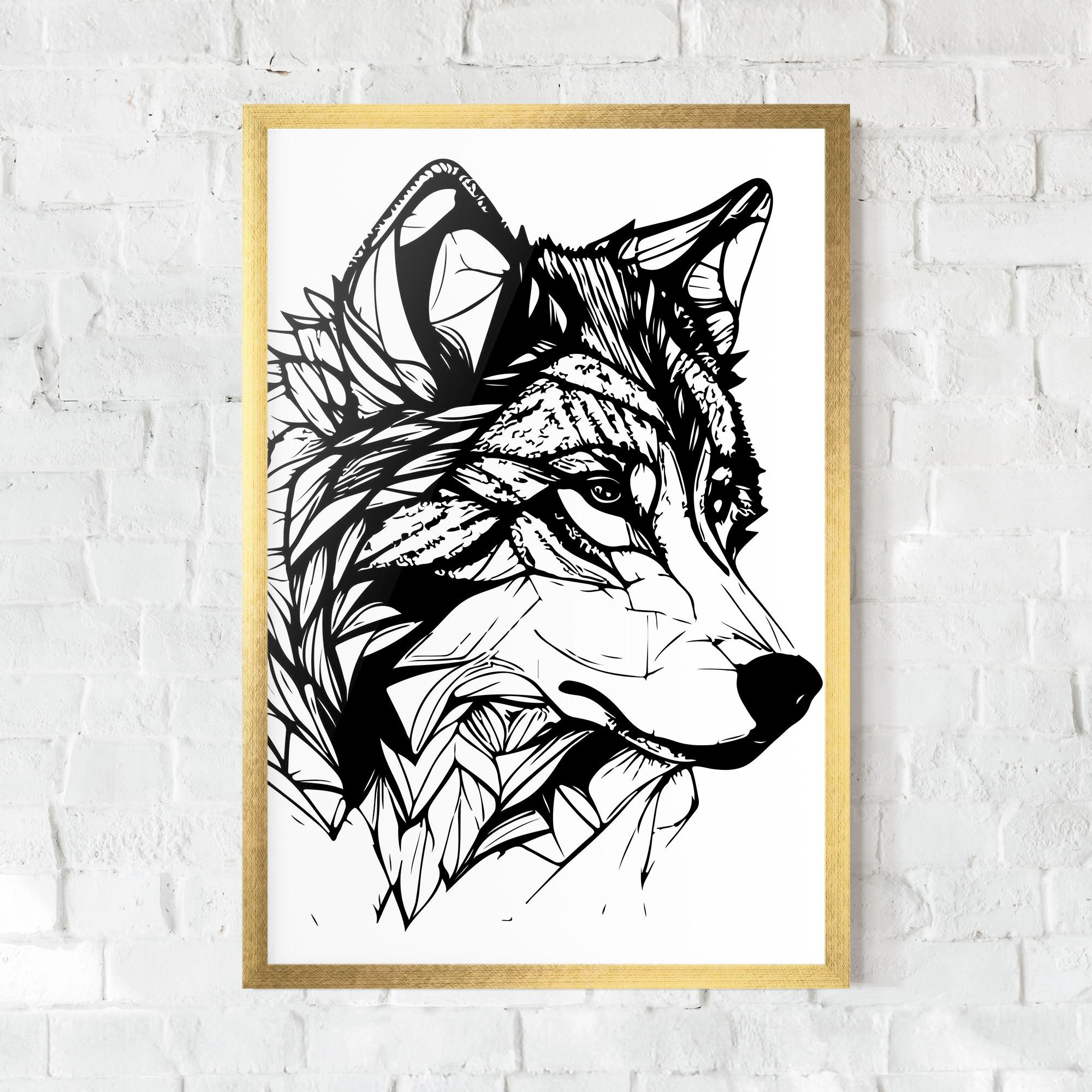 Plakat w Ramie Wolf Head Line mockup 0
