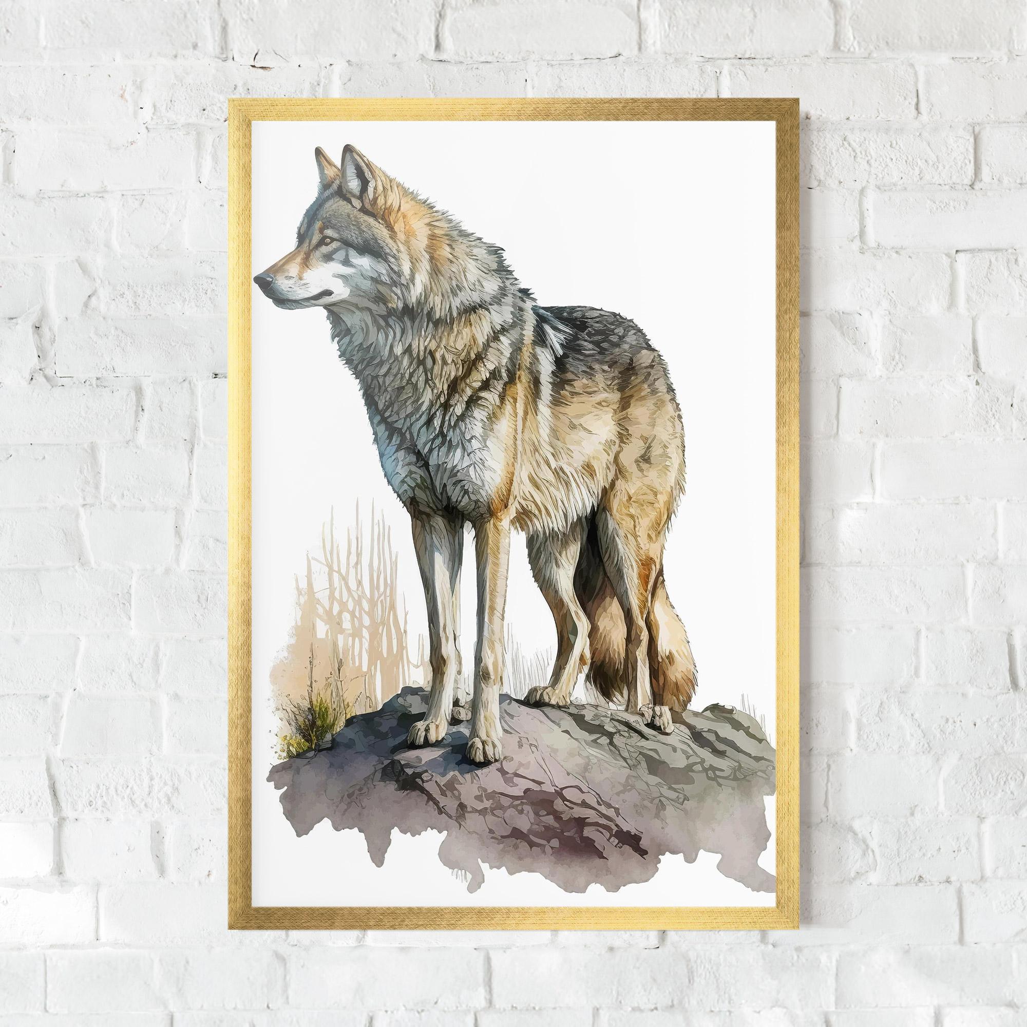 Plakat w Ramie Wolf On Rock mockup 0