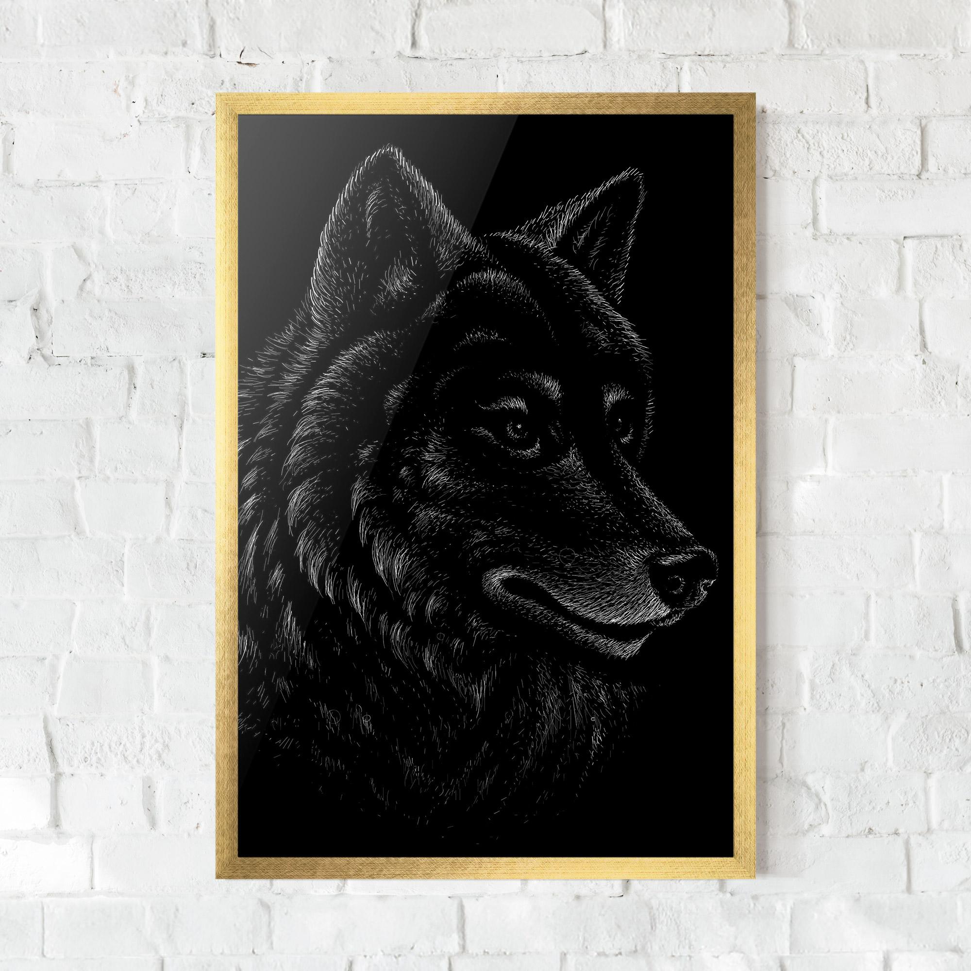 Plakat w Ramie Wolf Shillouette Head mockup 0