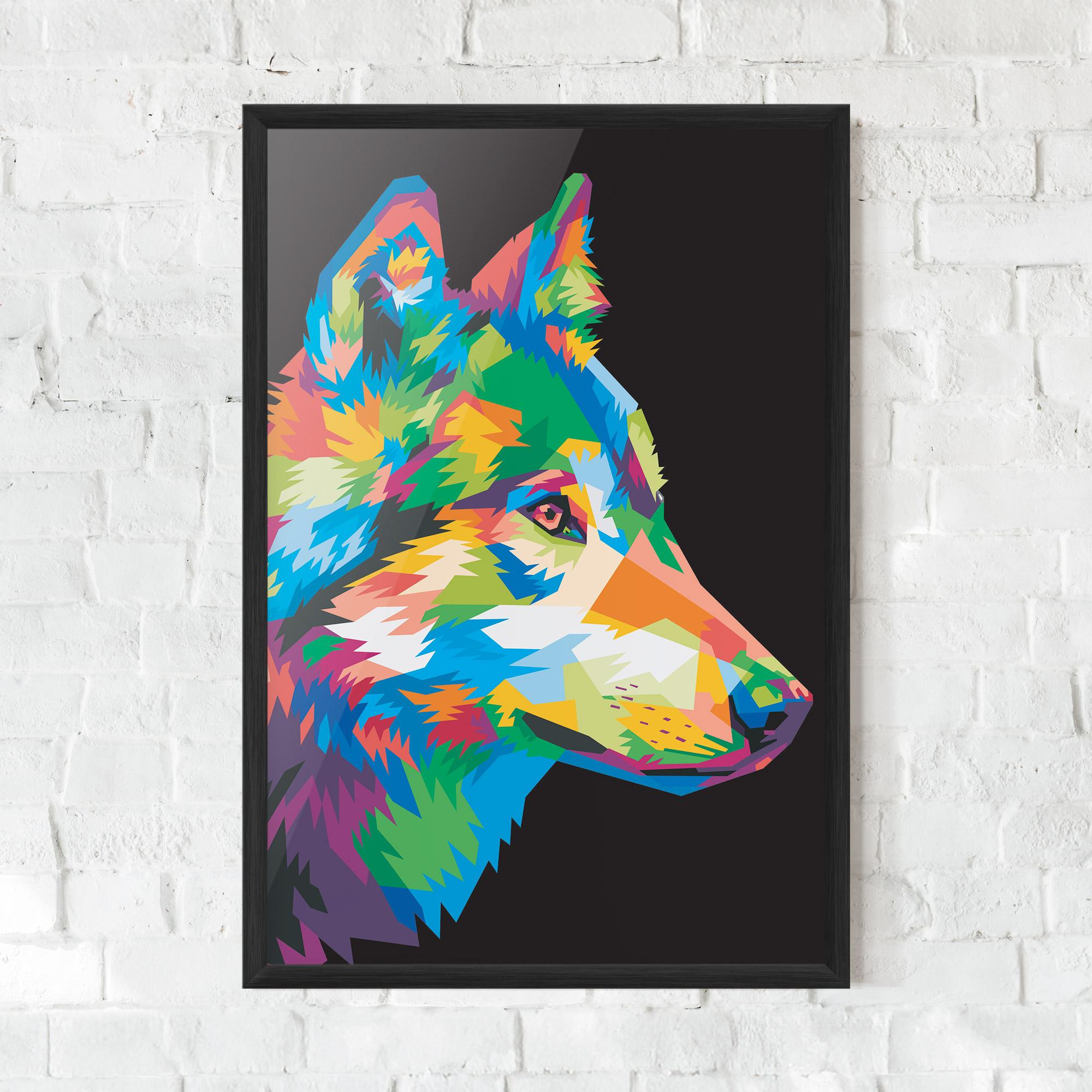 Plakat w Ramie Colorful Wolf mockup 0