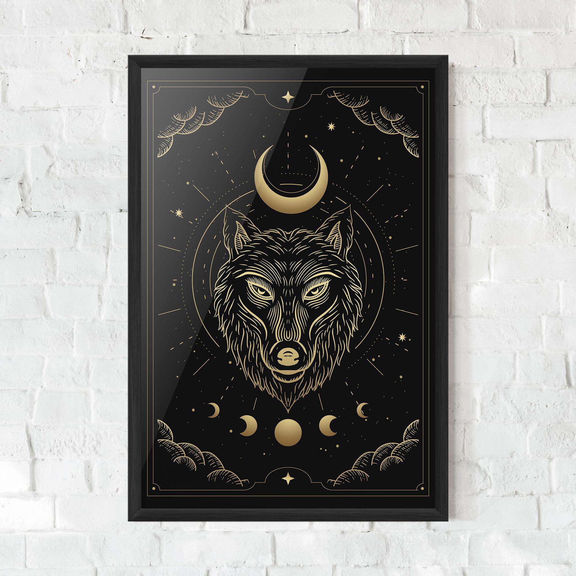 Plakat w Ramie Gold Line Wolf mockup 0