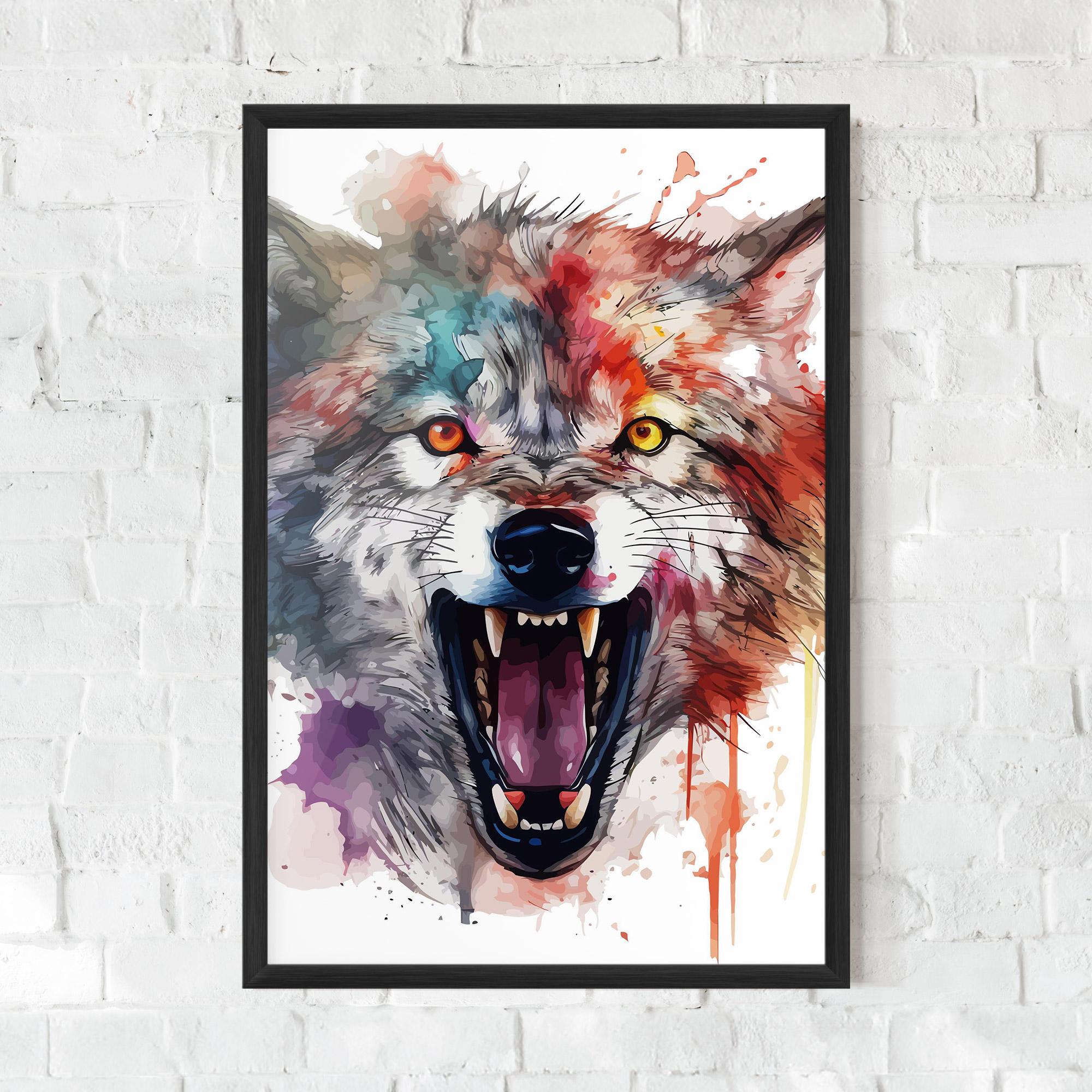 Plakat w Ramie Watercolor Angry Wolf mockup 0