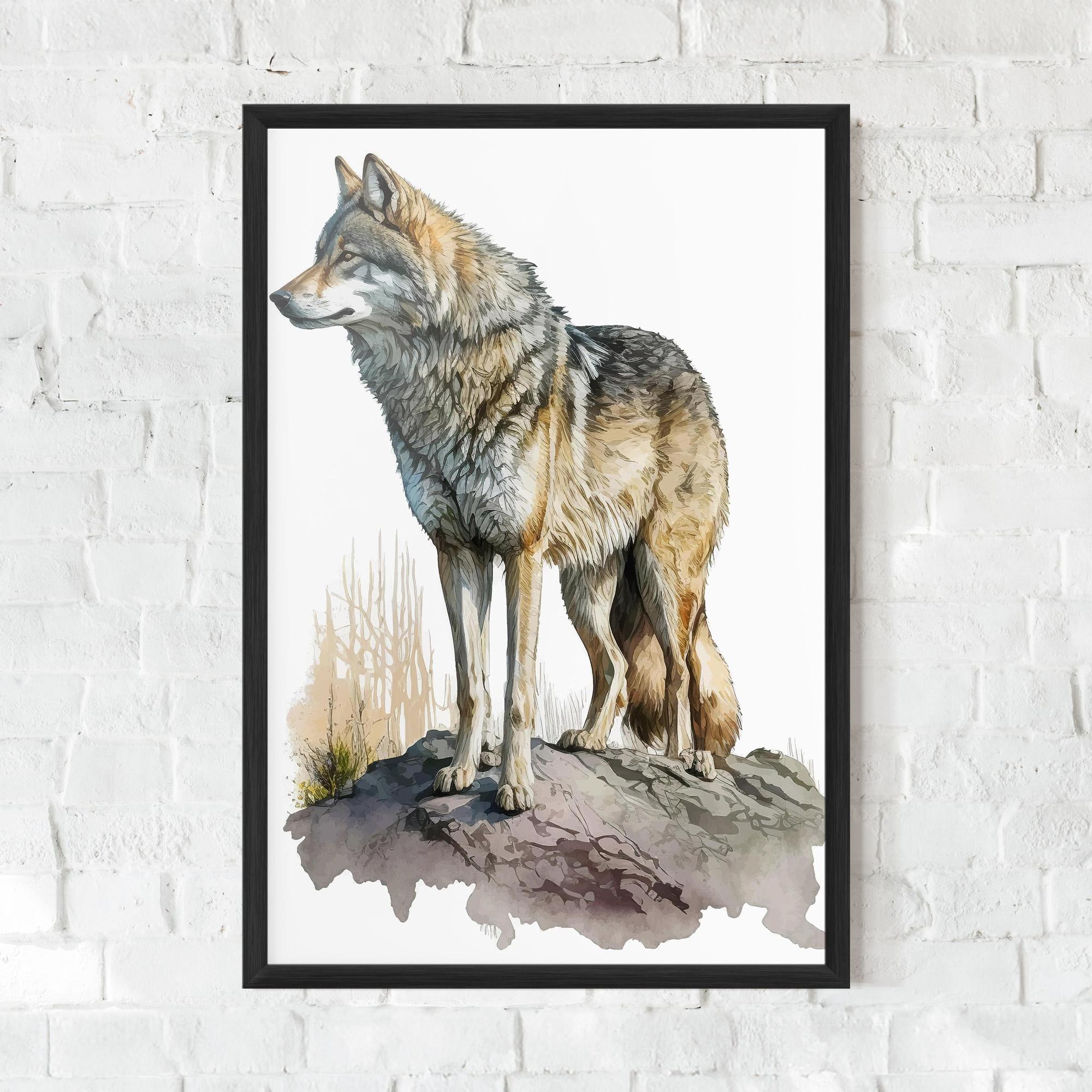 Plakat w Ramie Wolf On Rock mockup 0