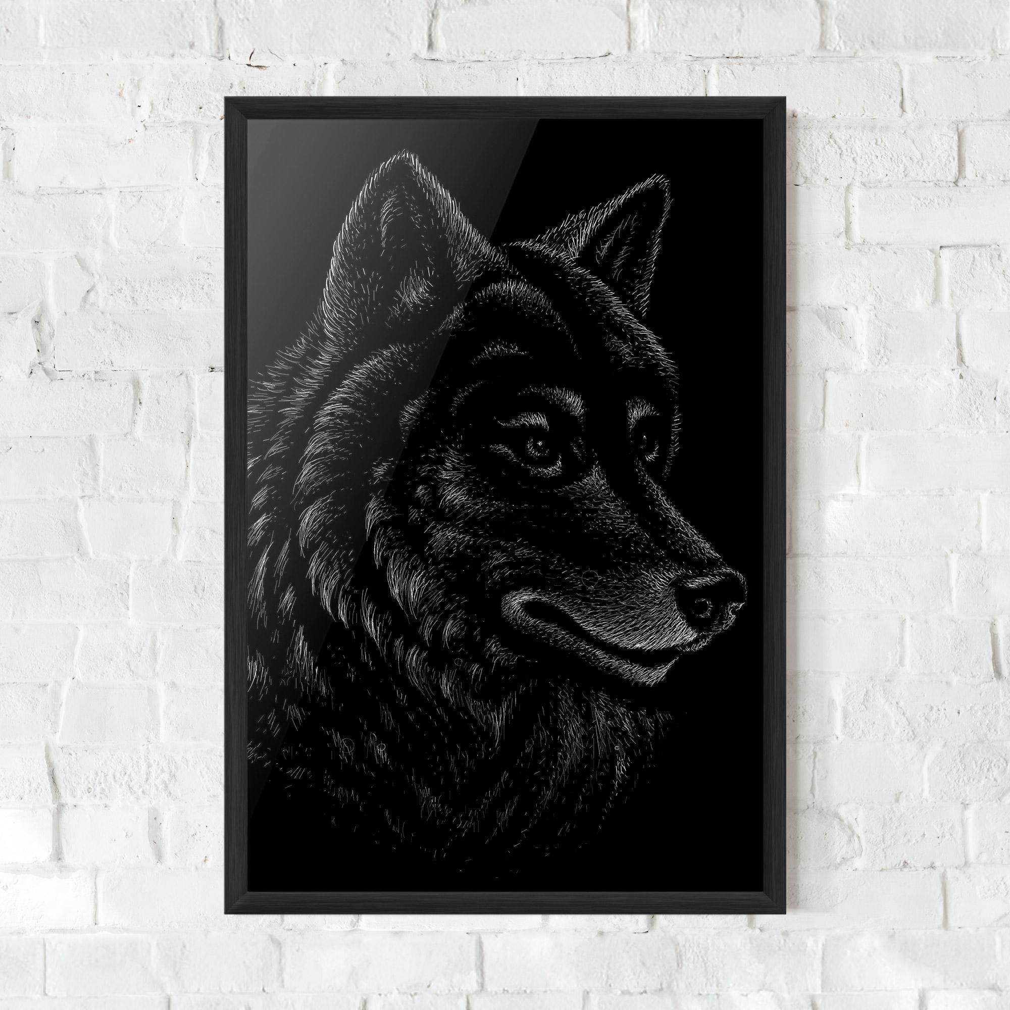 Plakat w Ramie Wolf Shillouette Head mockup 0