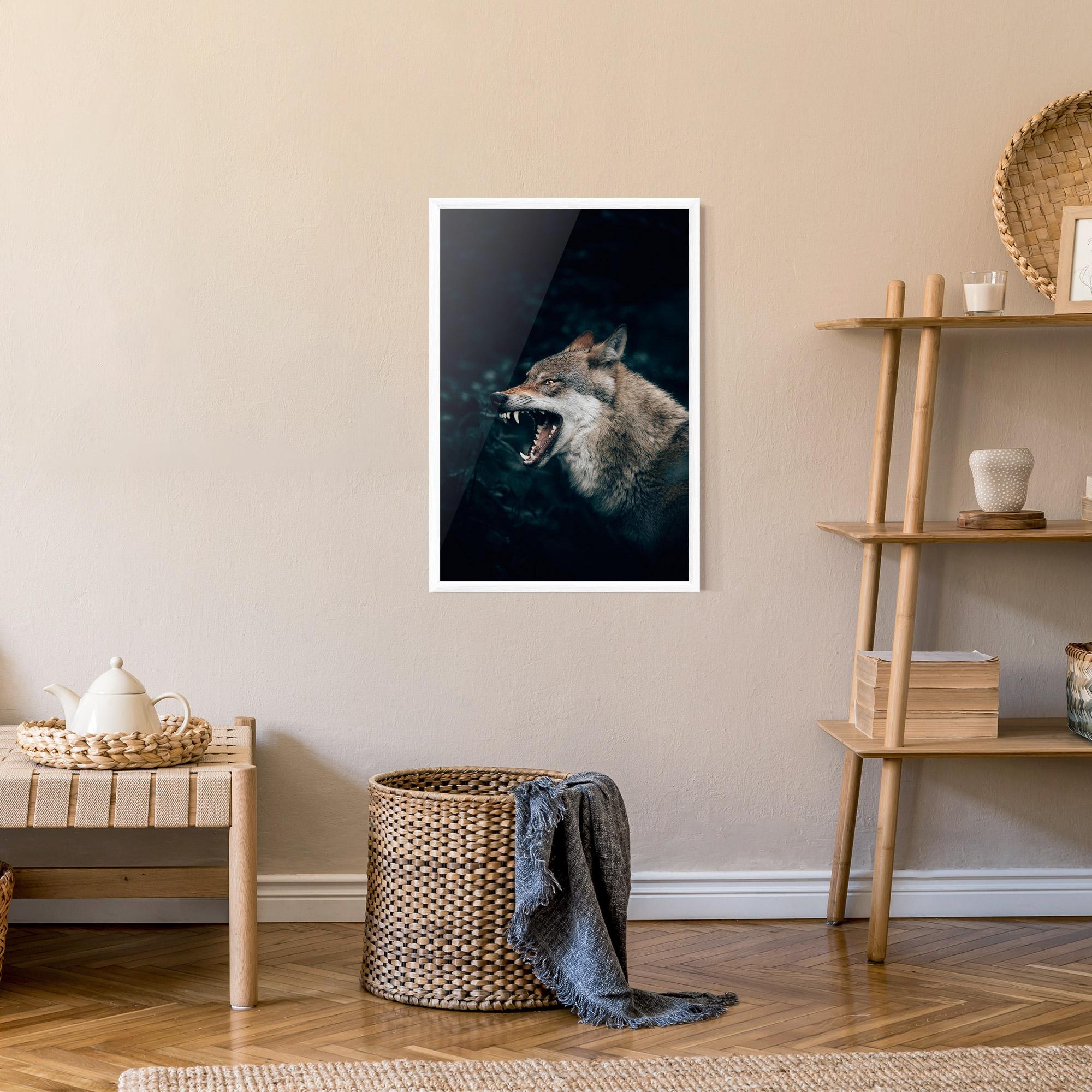 Plakat w Ramie Angry Wolf In The Forest mockup 9